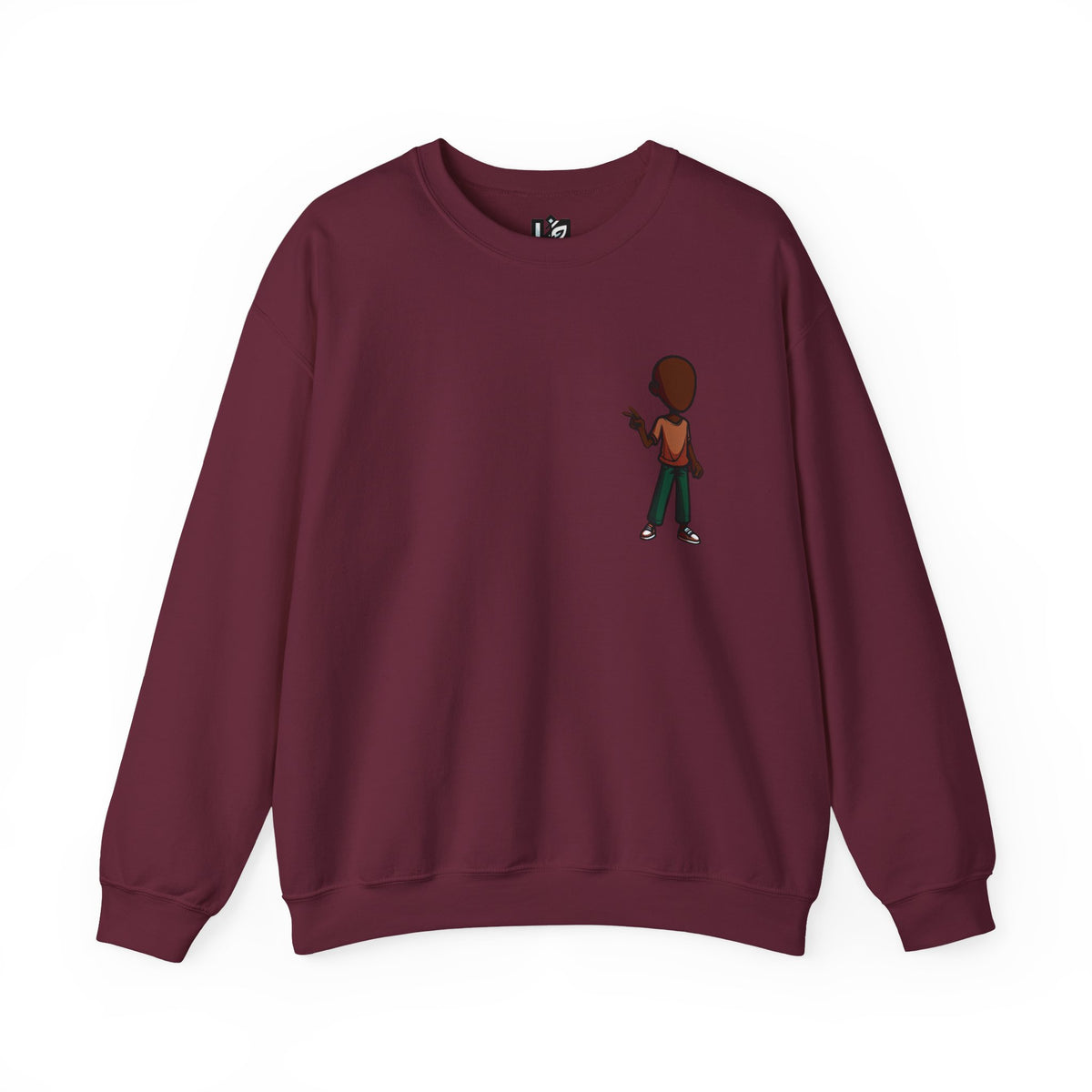 Crewneck Sweatshirt — Minimal Walking Kid Cartoon Chest Print
