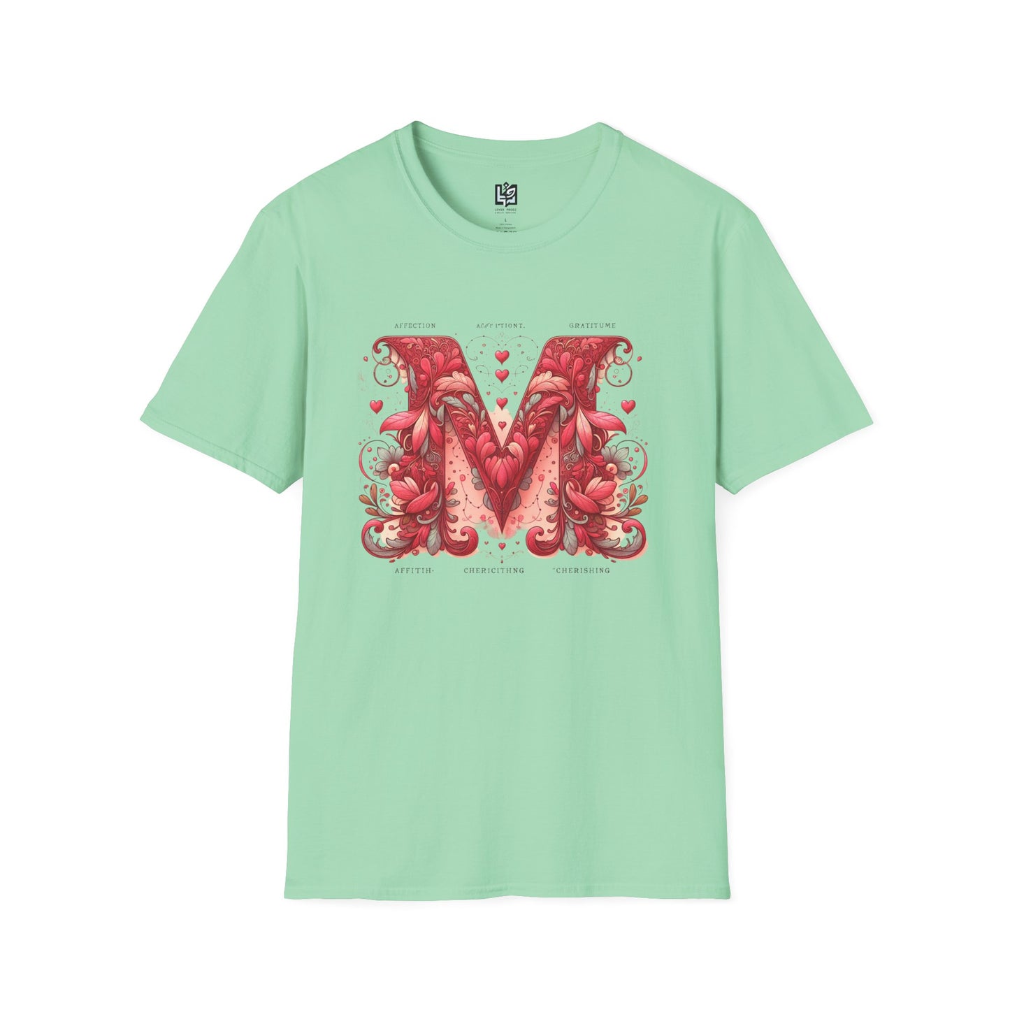 Floral Letter 'M' Unisex Softstyle T-Shirt - Perfect for Celebrations and Self-Expression
