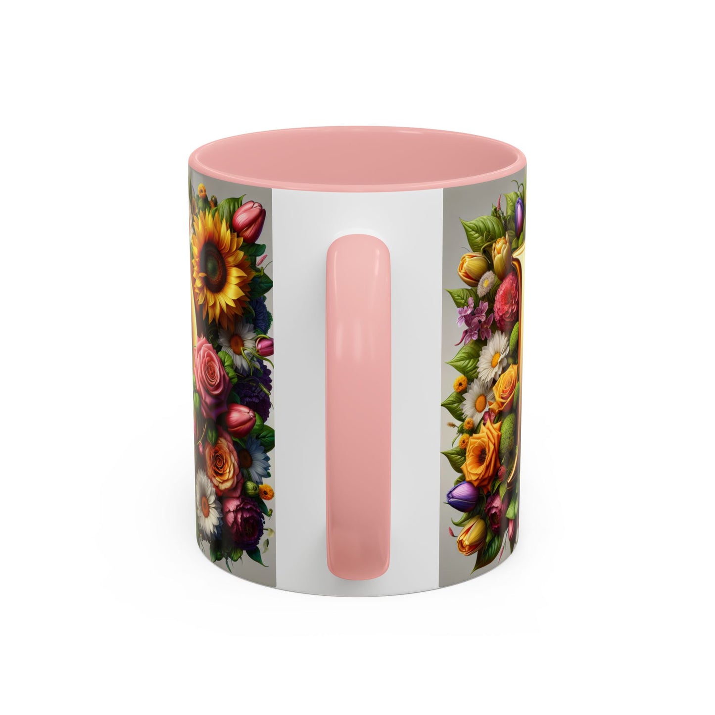 Floral Letter D Accent Coffee Mug - Colorful Personalized Drinkware for Nature Lovers