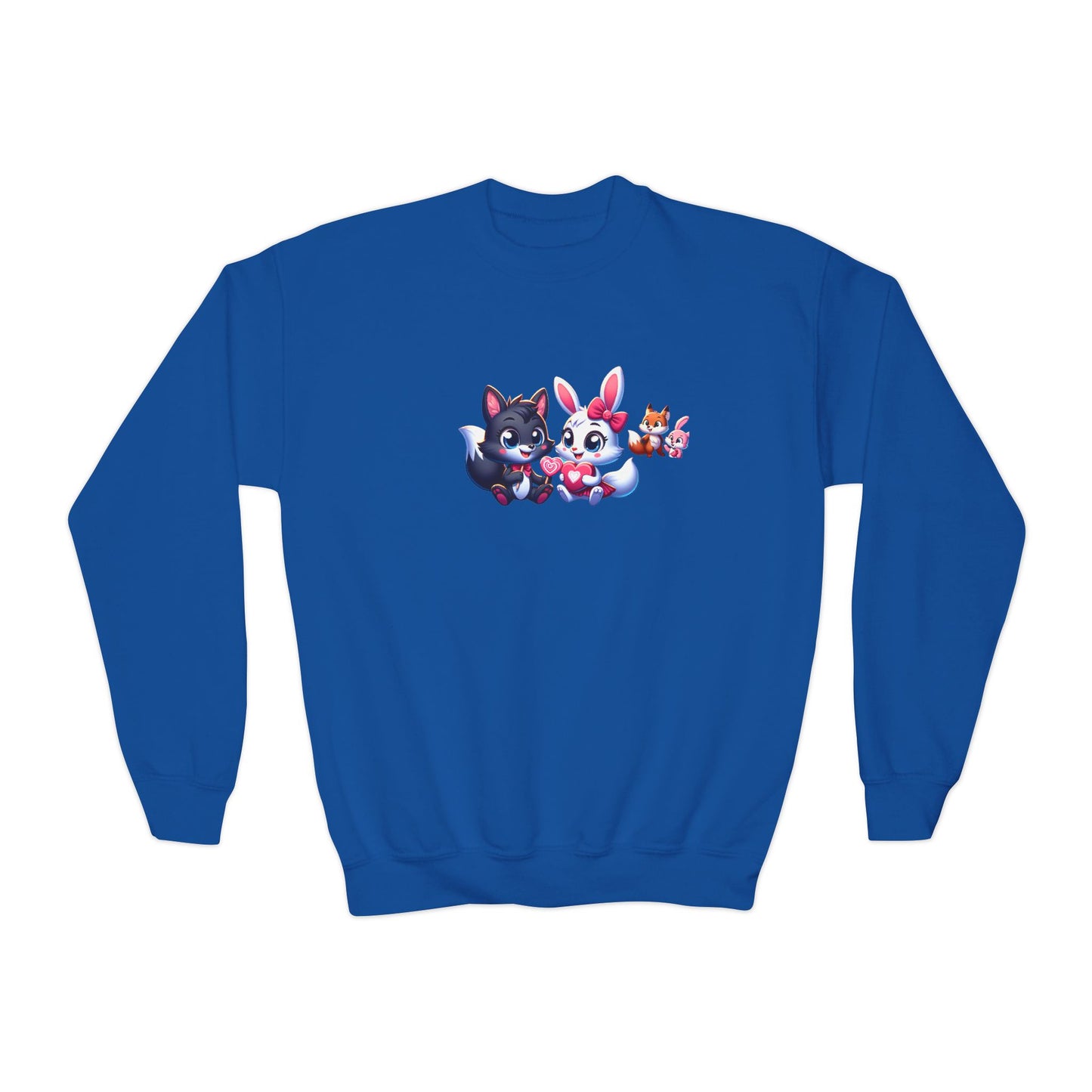 Youth Sweatshirt — Cute Cartoon Kawaii Cats & Bunny Graphic