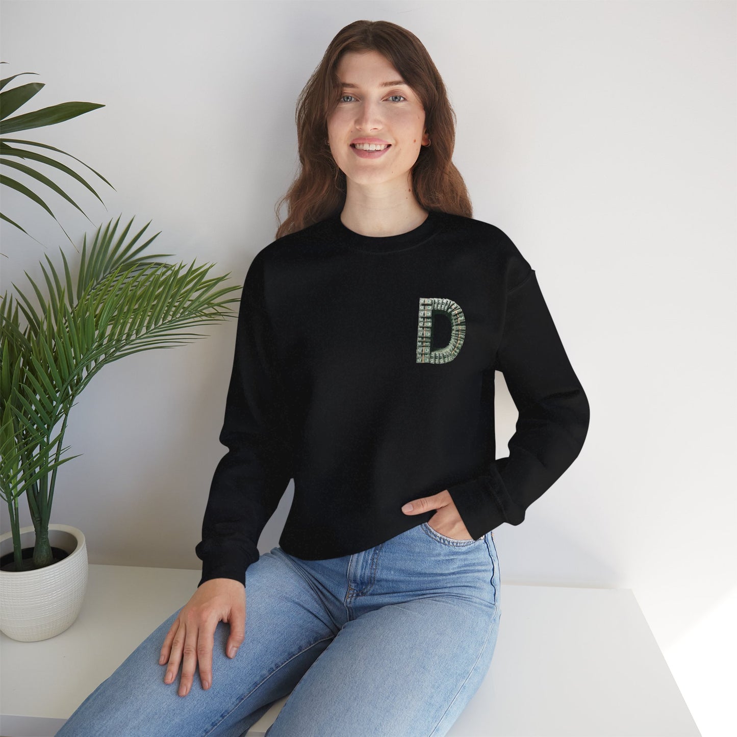 Unisex Crewneck Sweatshirt with 'D' and Dollar Sign Design | Stylish & Cozy Apparel for Casual Days