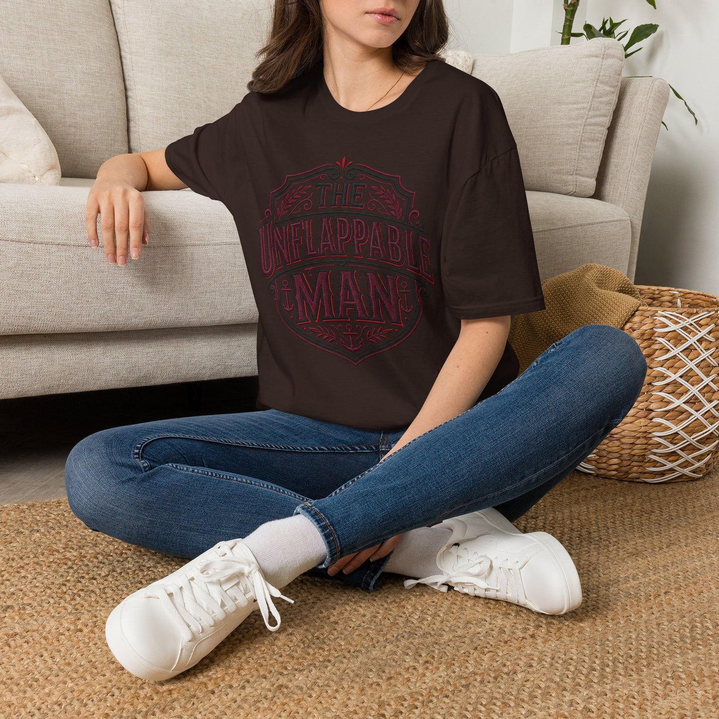 The Unflappable Man T-Shirt — Vintage Shield Graphic Tee for Confident Guys