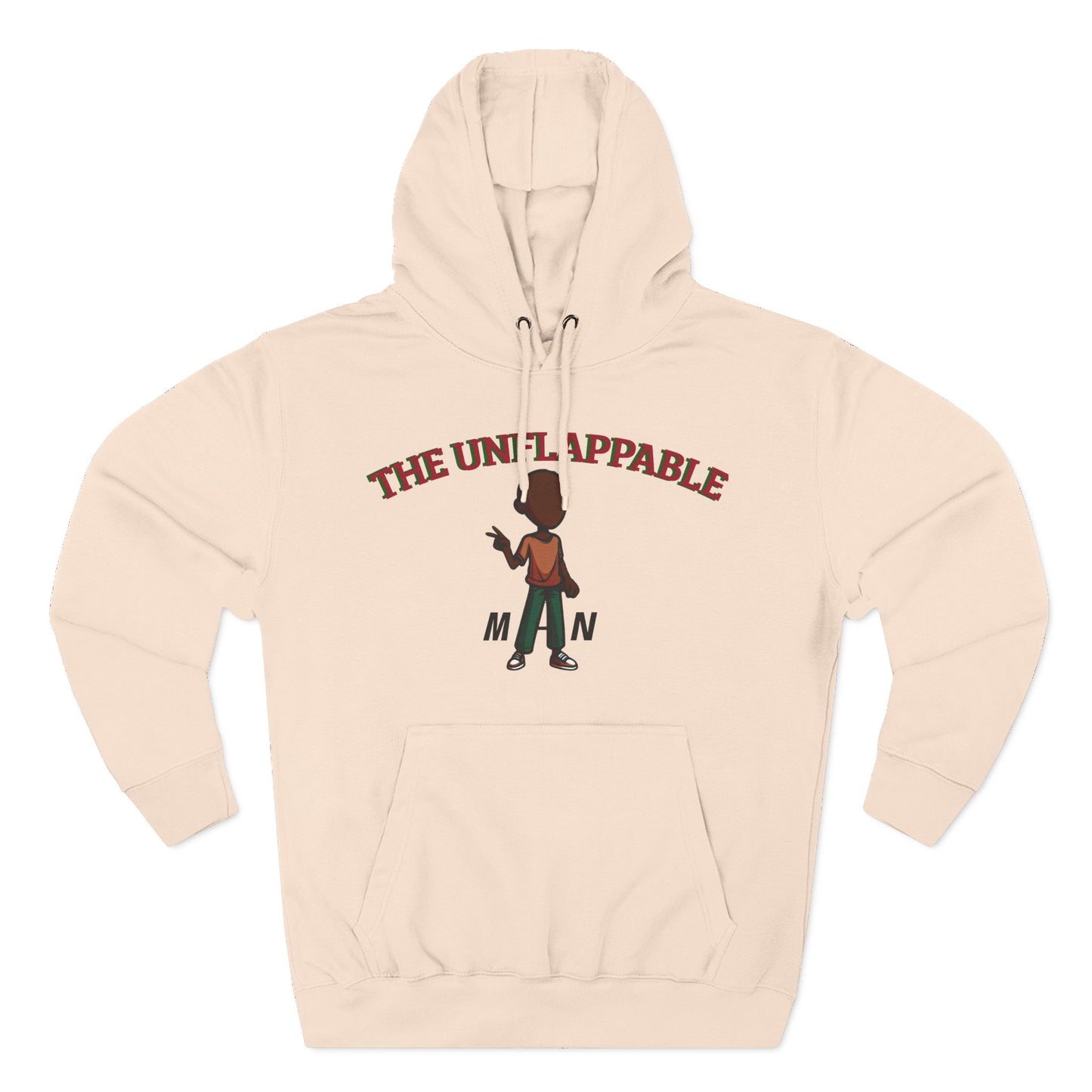 Unflappable Man Hoodie — Graphic Fleece Pullover with Cartoon Character