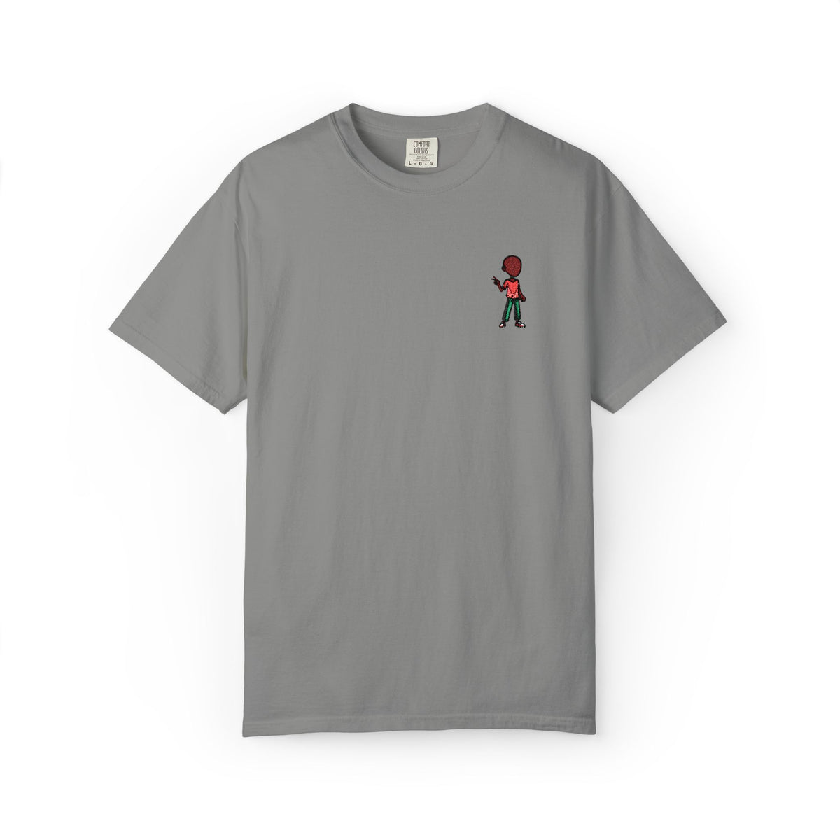 T-Shirt — Tiny Red-Haired Skateboarder Chest Graphic, Minimal Streetwear Tee