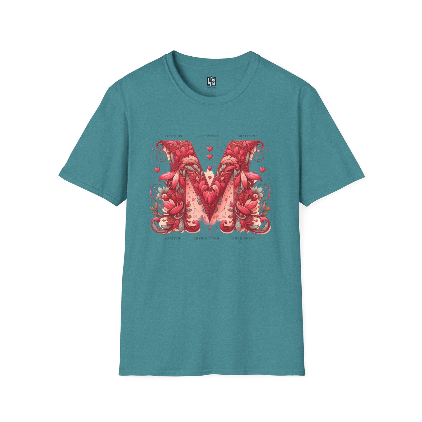 Floral Letter 'M' Unisex Softstyle T-Shirt - Perfect for Celebrations and Self-Expression