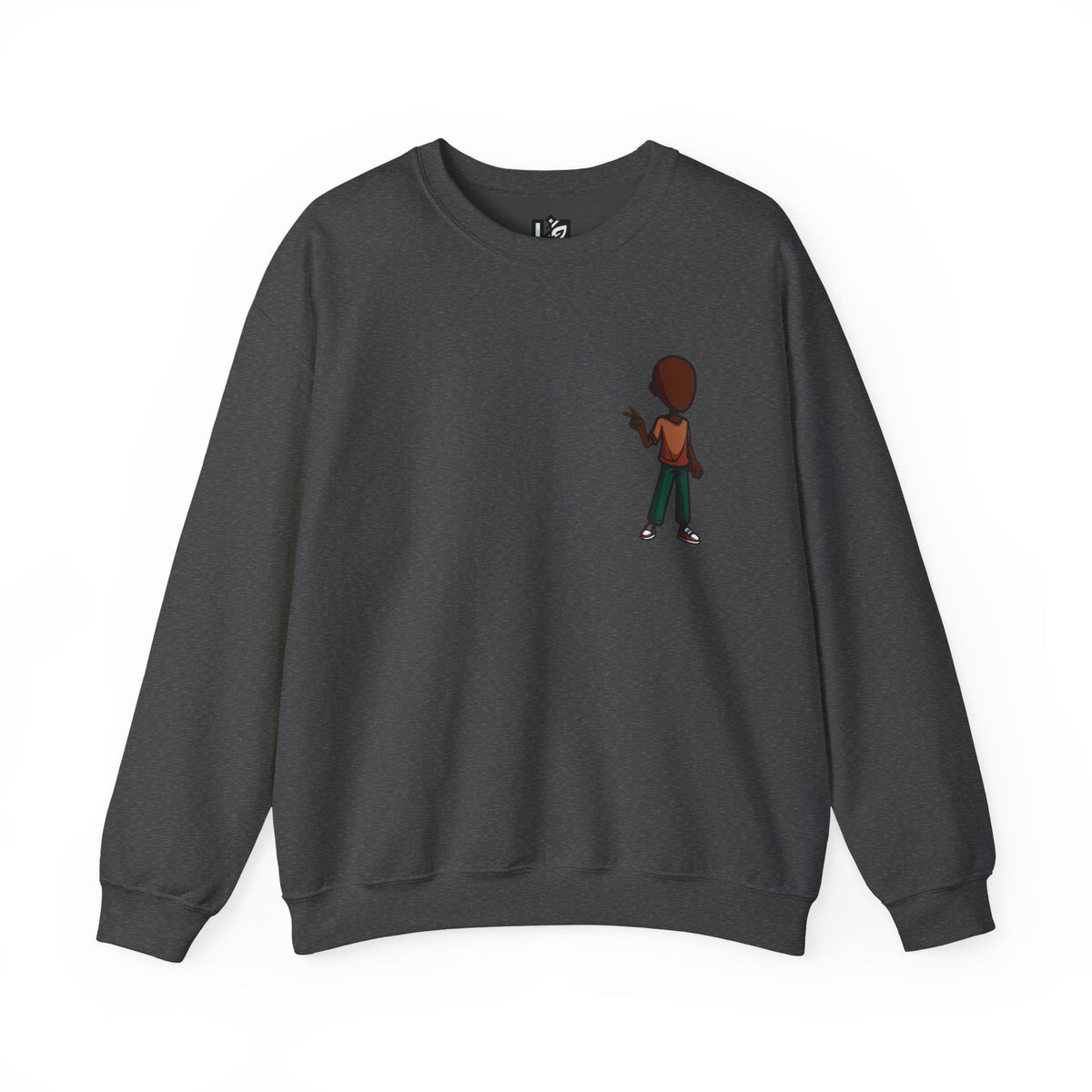 Crewneck Sweatshirt — Minimal Walking Kid Cartoon Chest Print