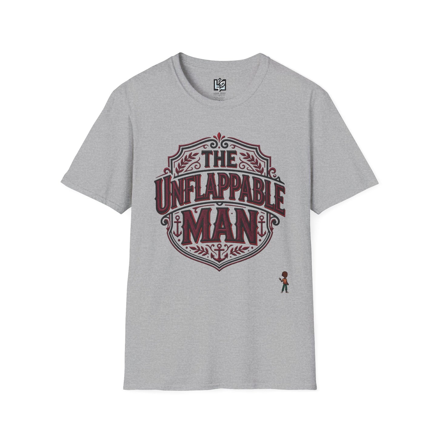 The Unflappable Man T-Shirt — Vintage Shield Graphic Tee for Confident Guys