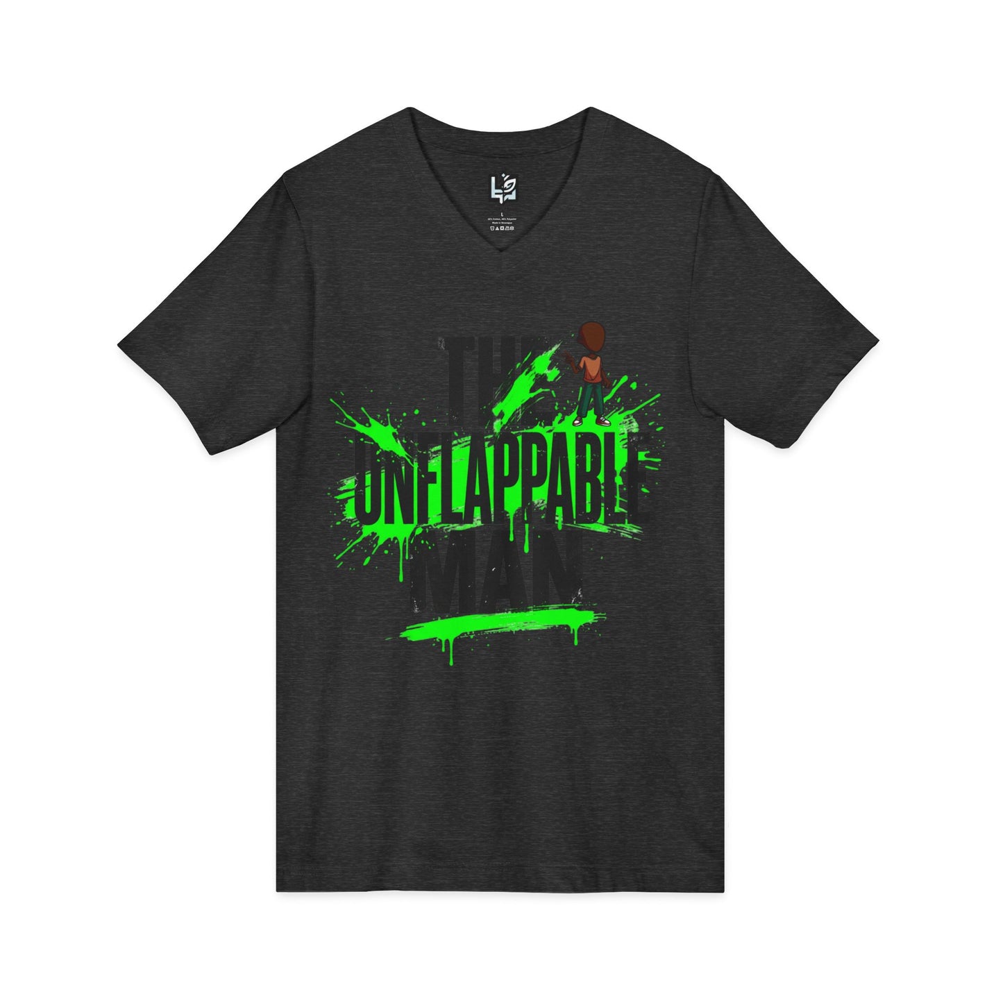 The Unflappable Man V-Neck Tee — Funny Resilient Guy Graphic Shirt