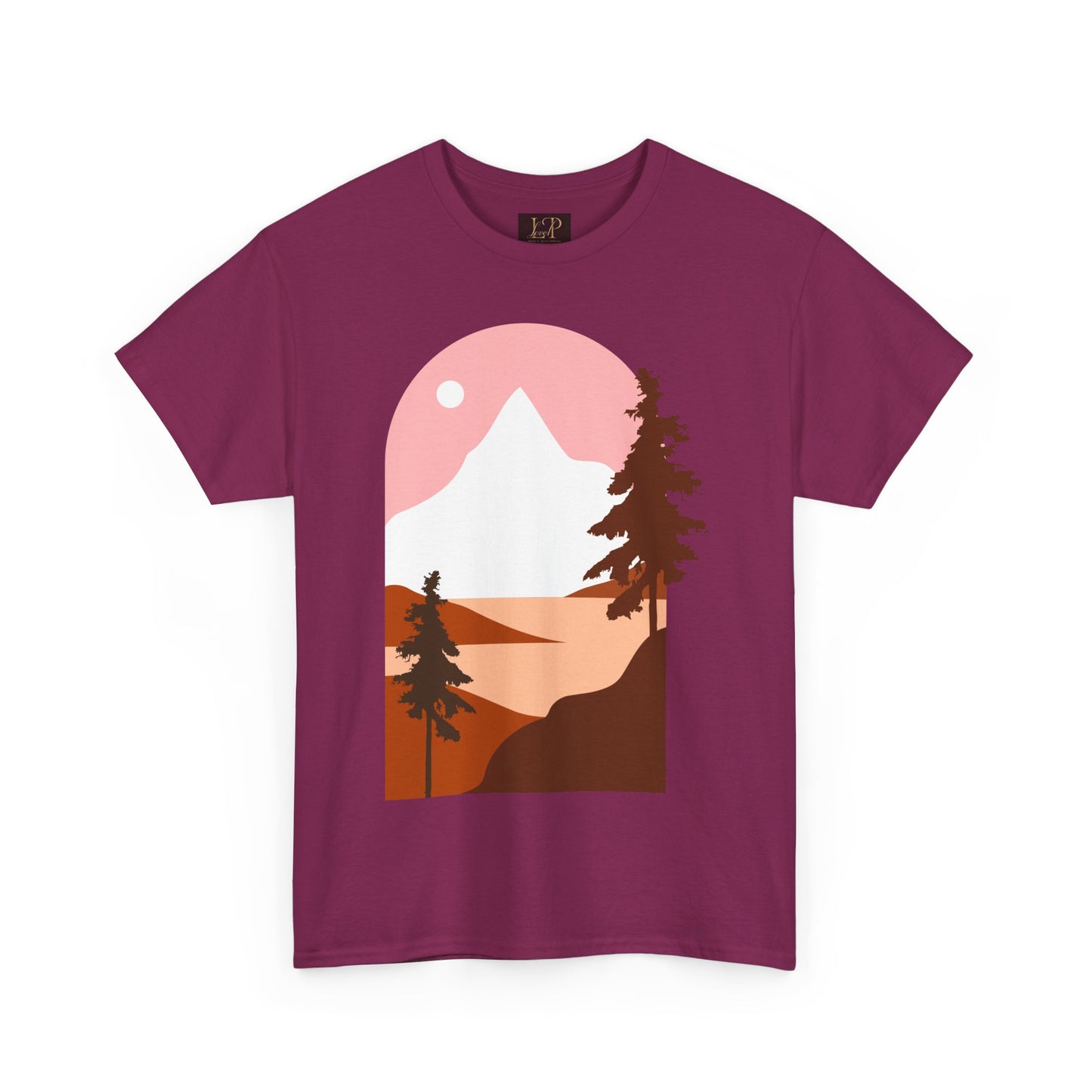 Mountain Sunset Unisex Heavy Cotton Tee - Nature Lover's Graphic T-Shirt