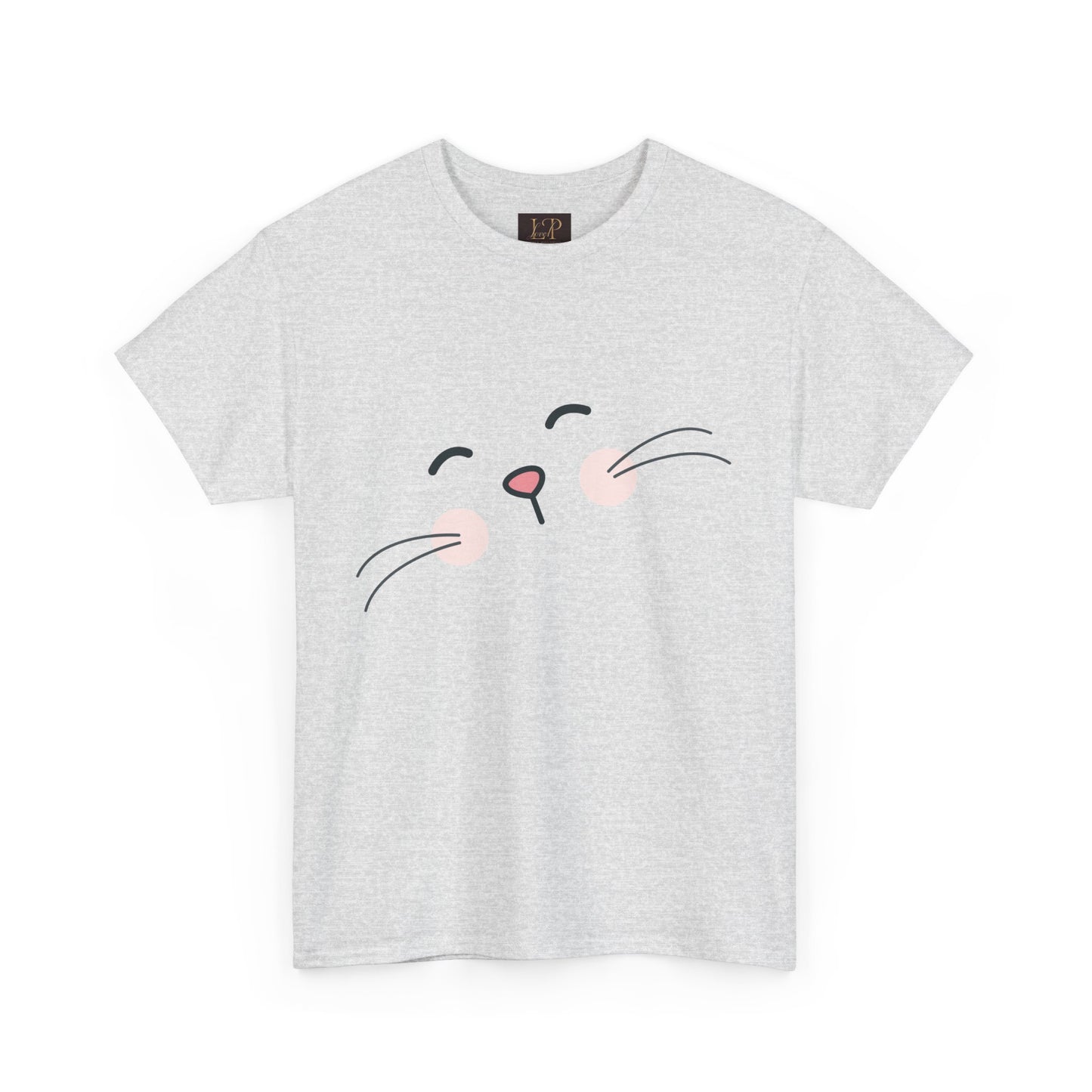 Cute Cat Face Unisex Heavy Cotton Tee - Whimsical Animal T-Shirt for Cat Lovers