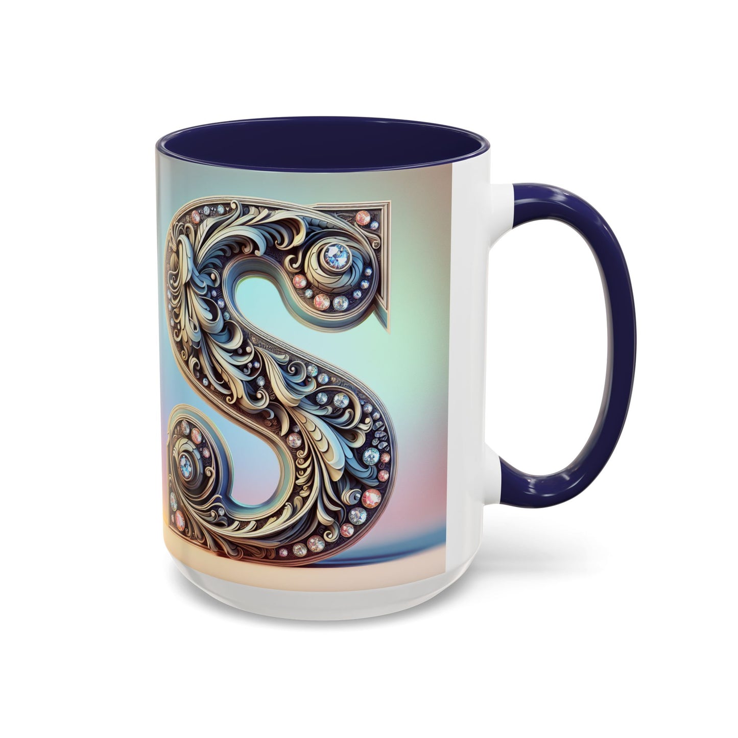 Elegant Initial Accent Coffee Mug - Personalized Embellished Design 11oz & 15oz