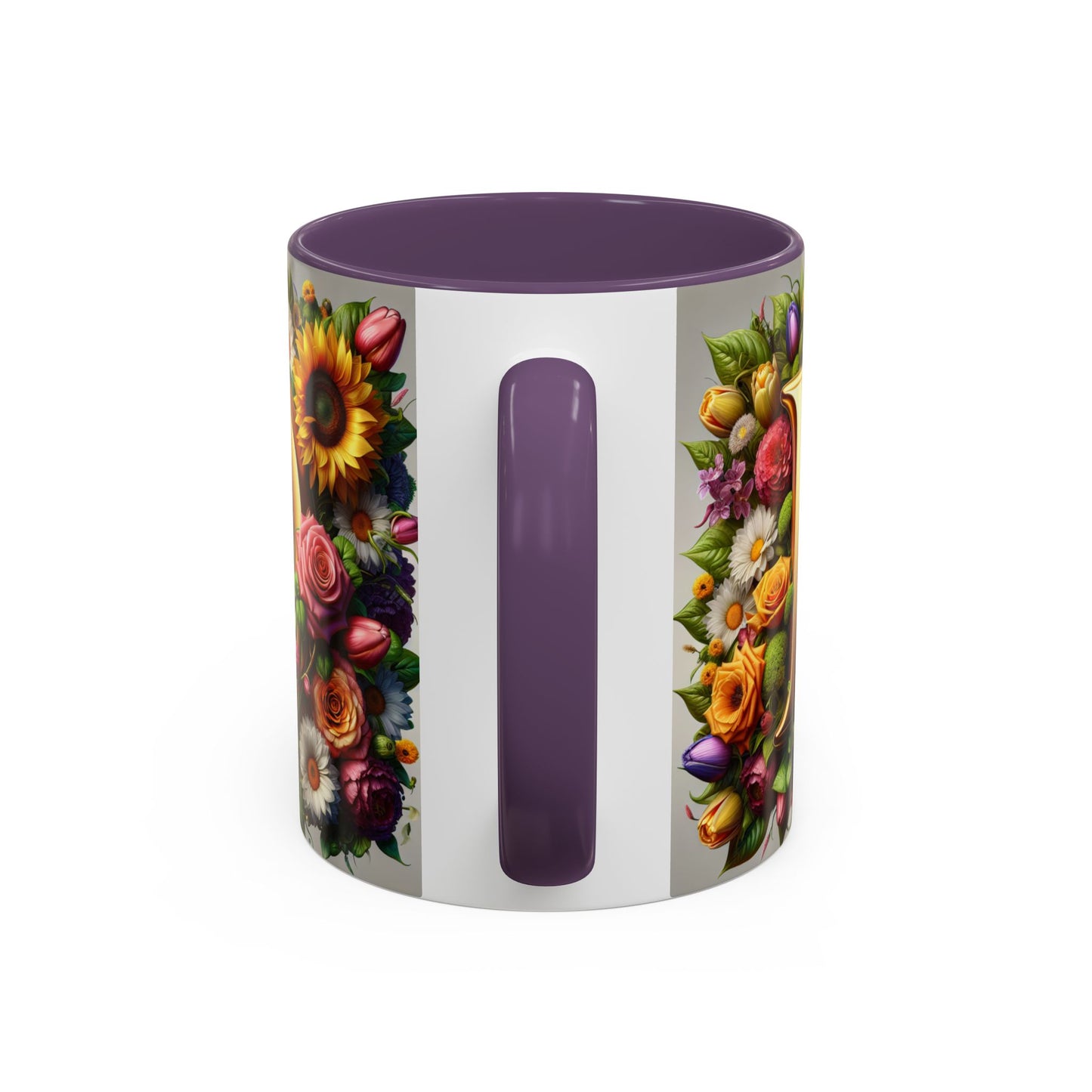 Floral Letter D Accent Coffee Mug - Colorful Personalized Drinkware for Nature Lovers