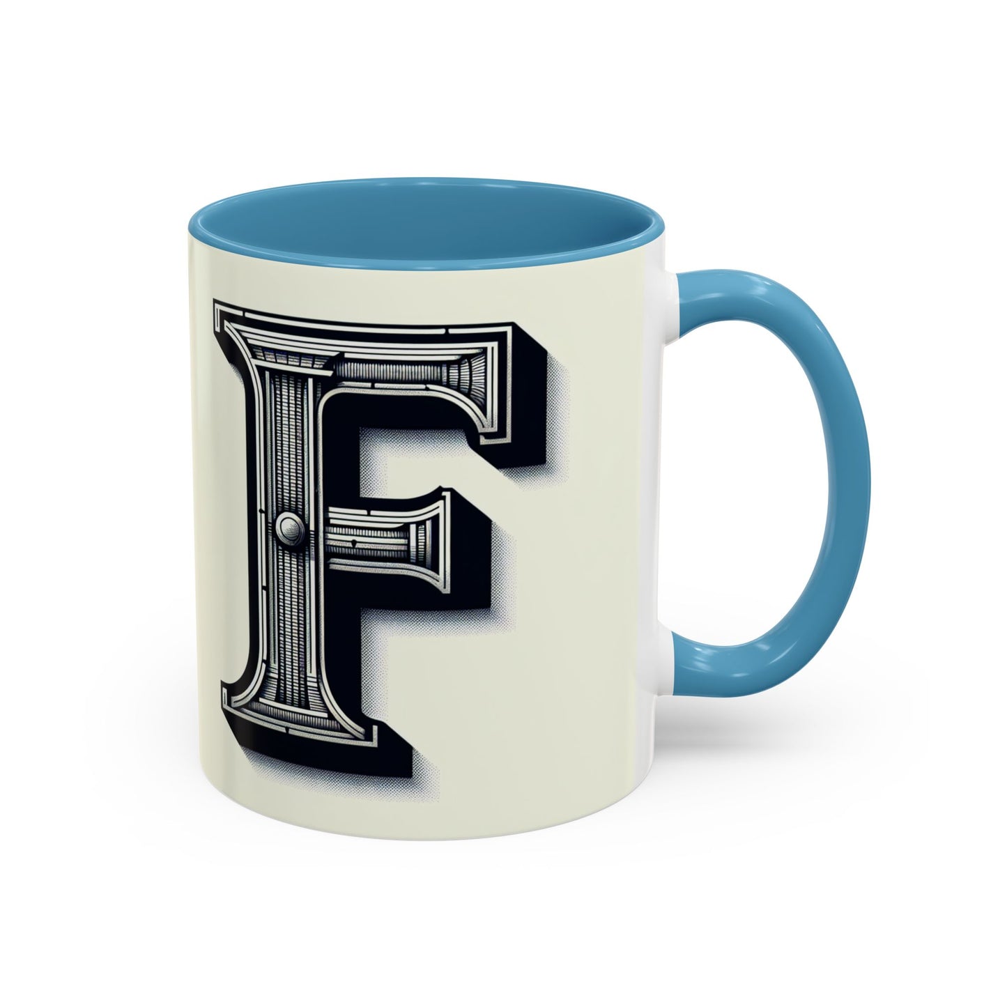 Personalized Initial 'F' Accent Coffee Mug - Stylish Black Handle, Perfect Gift for Coffee Lovers