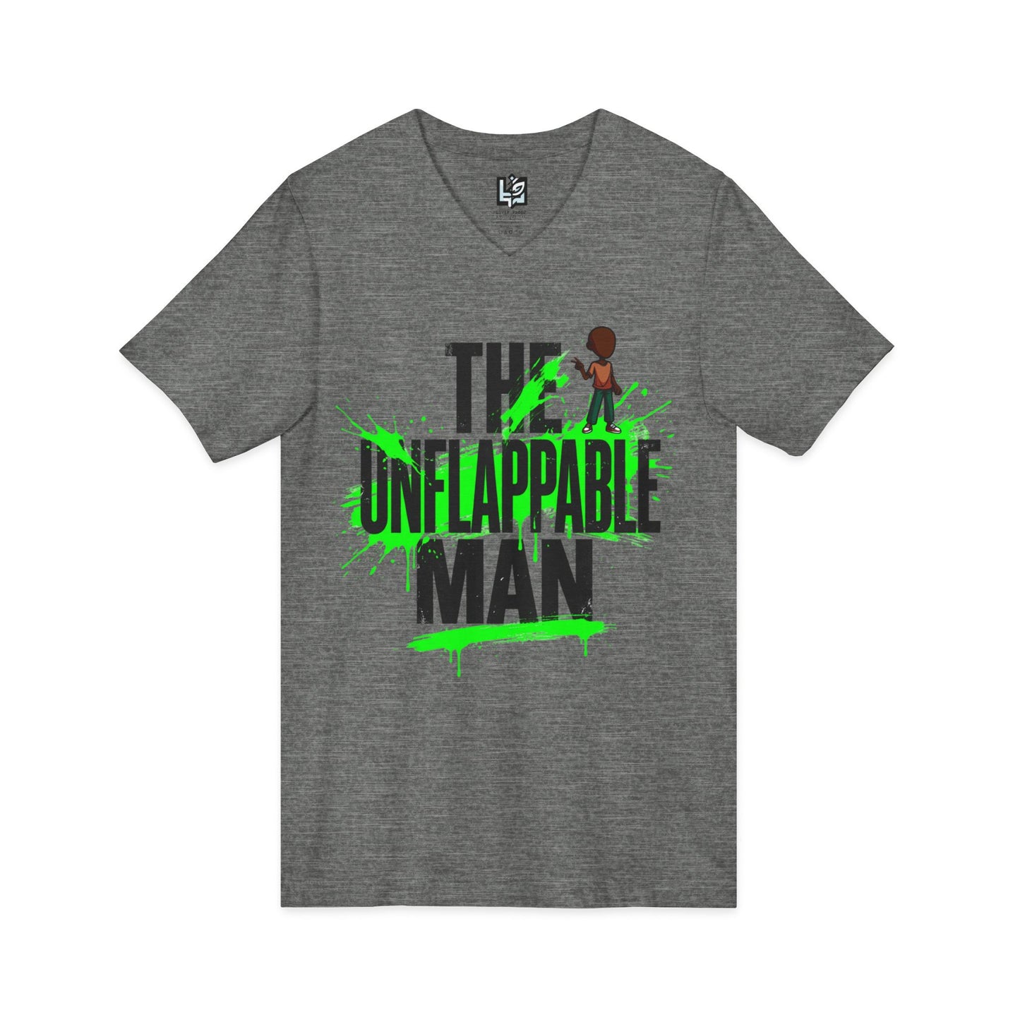 The Unflappable Man V-Neck Tee — Funny Resilient Guy Graphic Shirt