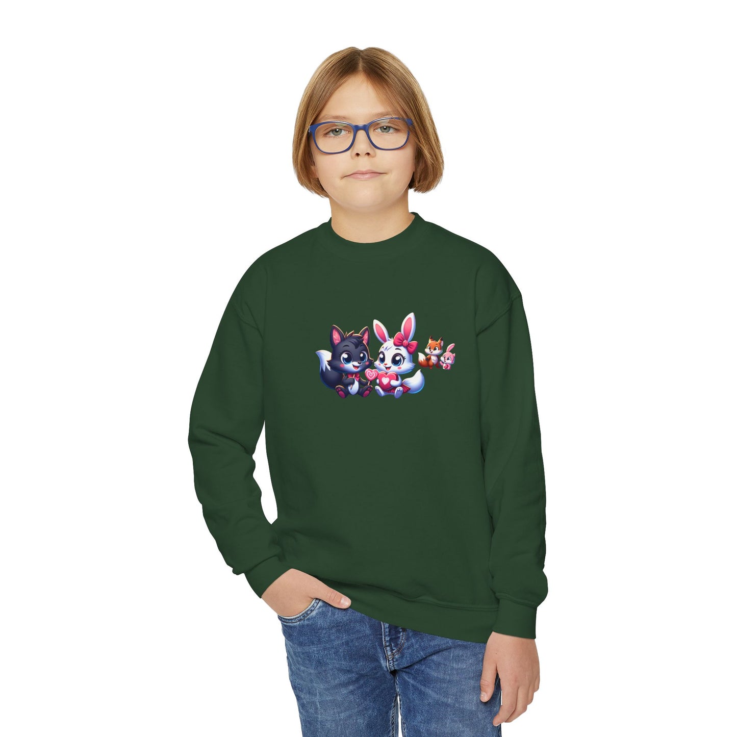 Youth Sweatshirt — Cute Cartoon Kawaii Cats & Bunny Graphic