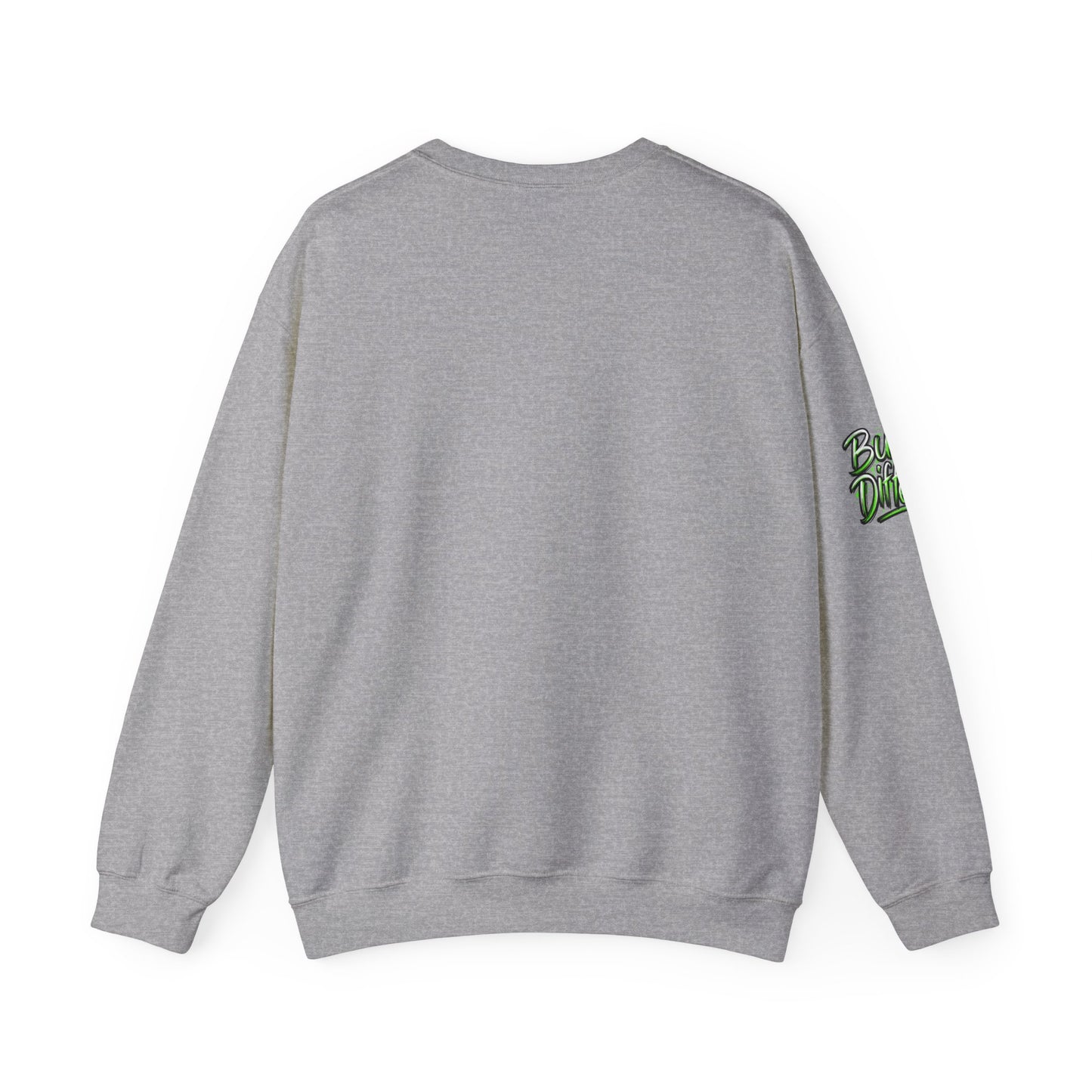 Crewneck Sweatshirt with Cartoon Guitarist & 'Rock On' Sleeve Graphic