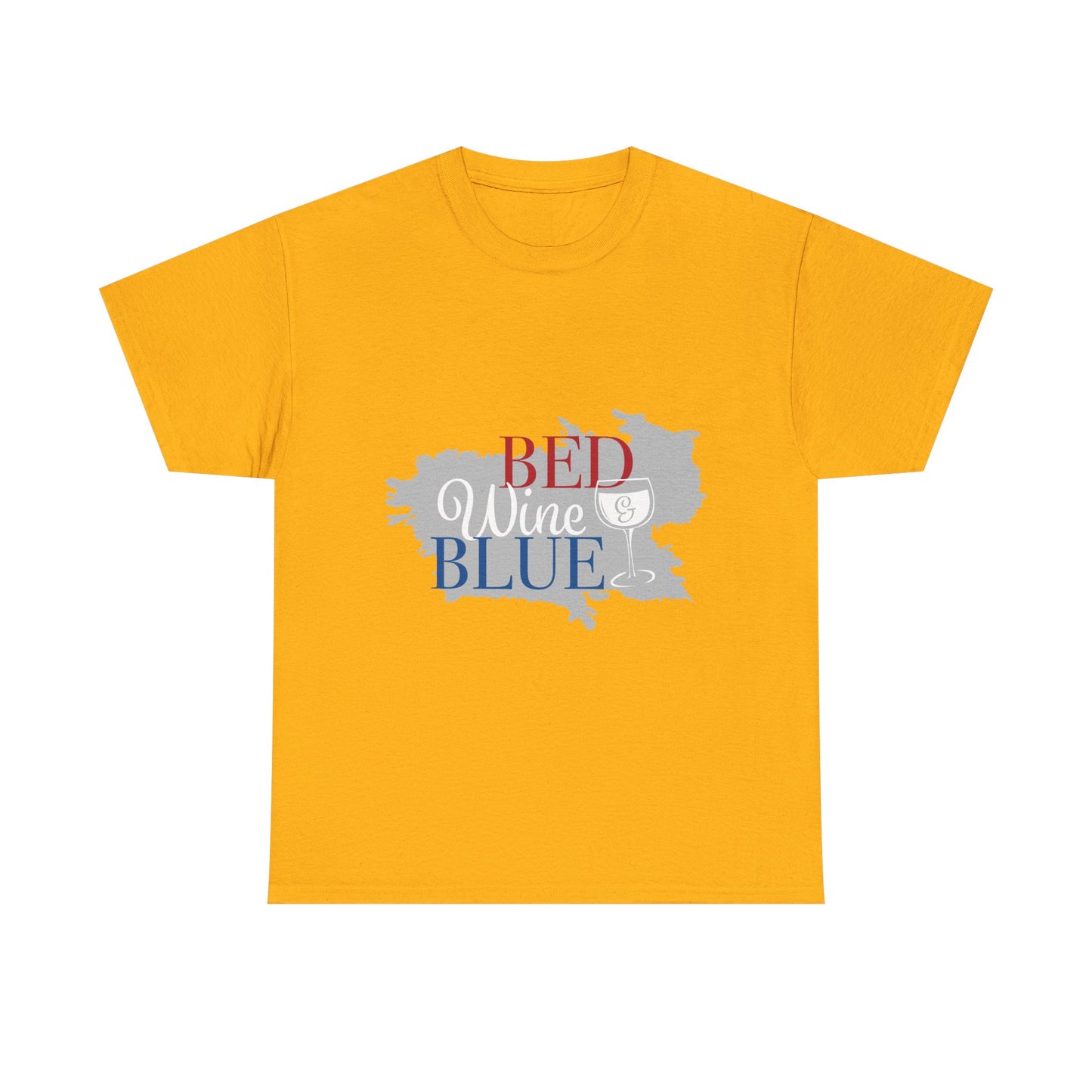 Unisex Heavy Cotton Tee - "Bed, Wine & Blue" - Perfect for Relaxing and Celebrating Freedom