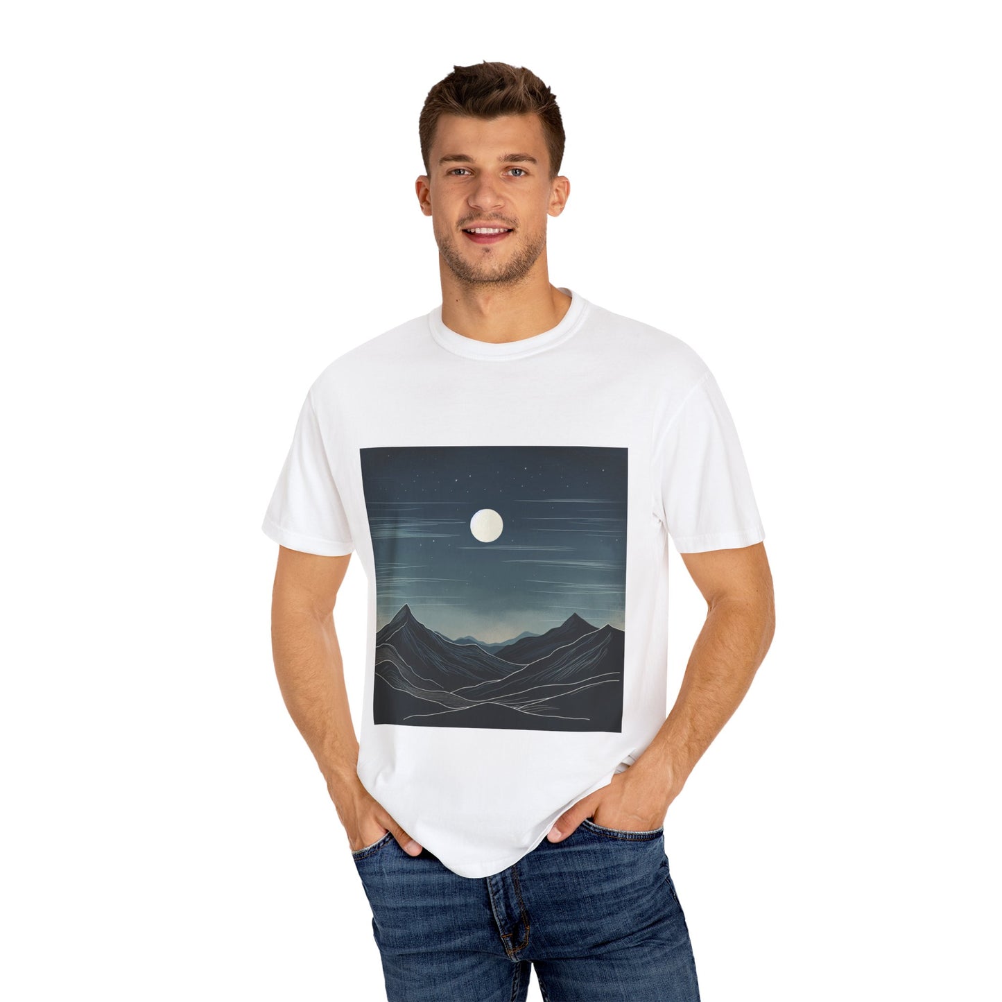 Moonlit Mountains Unisex Garment-Dyed T-shirt | Nature-Inspired Style for Adventurers