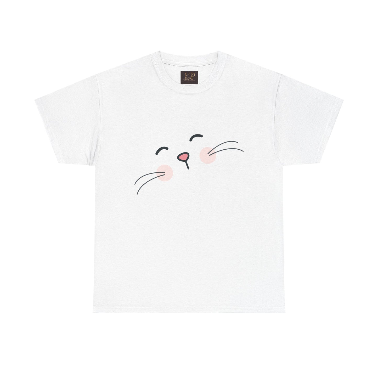 Cute Cat Face Unisex Heavy Cotton Tee - Whimsical Animal T-Shirt for Cat Lovers