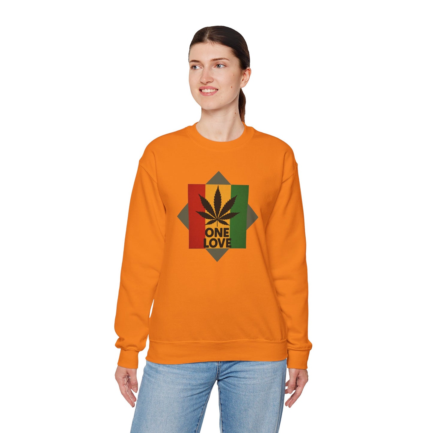 One Love Cannabis Crewneck Sweatshirt | Unisex Pullover | Cozy Streetwear, Gift for Stoners, Rasta Style Sweatshirt, Chill Vibes Apparel