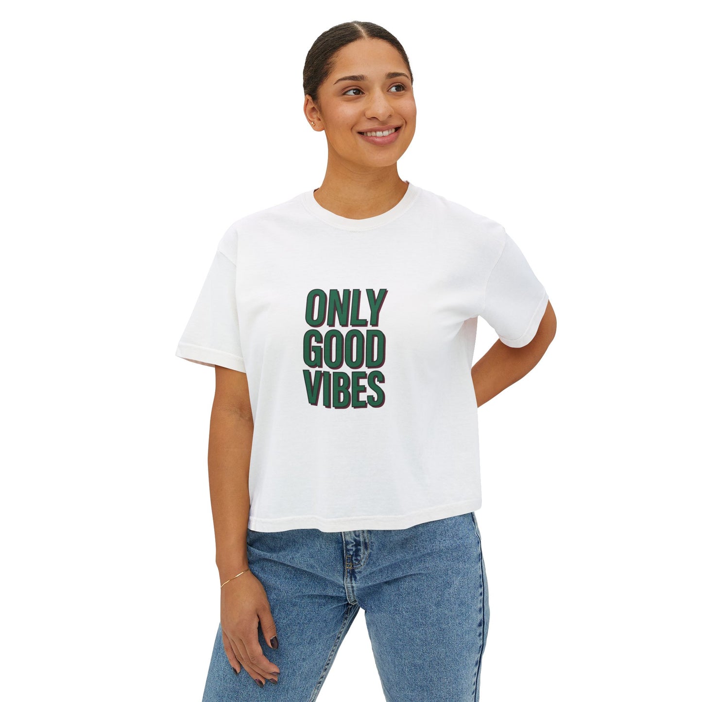 Only Good Vibes Boxy Tee — Women's Positive Graphic Crop T-Shirt