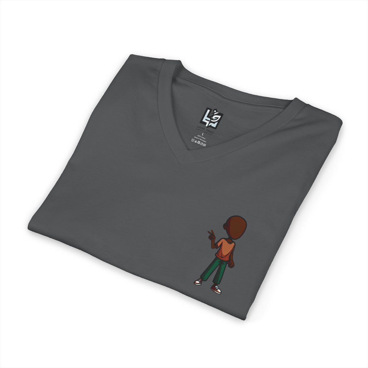 Minimalist Kid with Phone V-Neck Tee