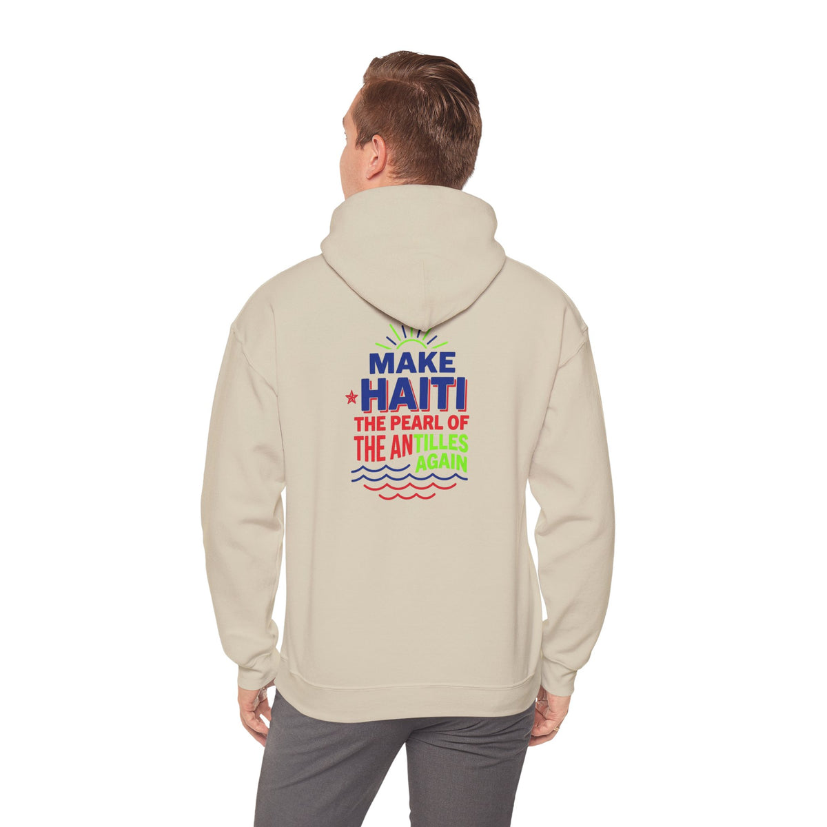 Make Haiti The Pearl of the Antilles Again Hoodie — Cartoon Figure Back Print
