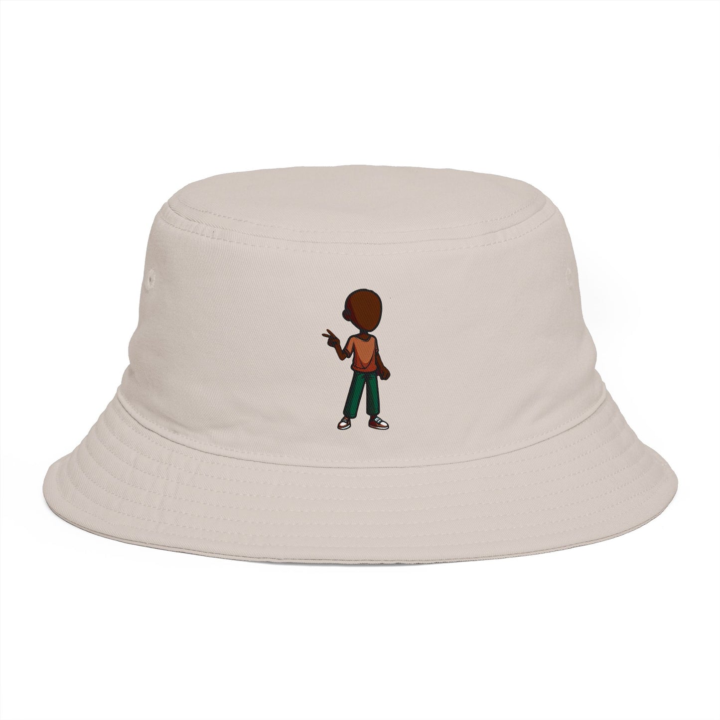 Bucket Hat — Minimal Brown Streetwear Hat with Back-Turn Character Graphic