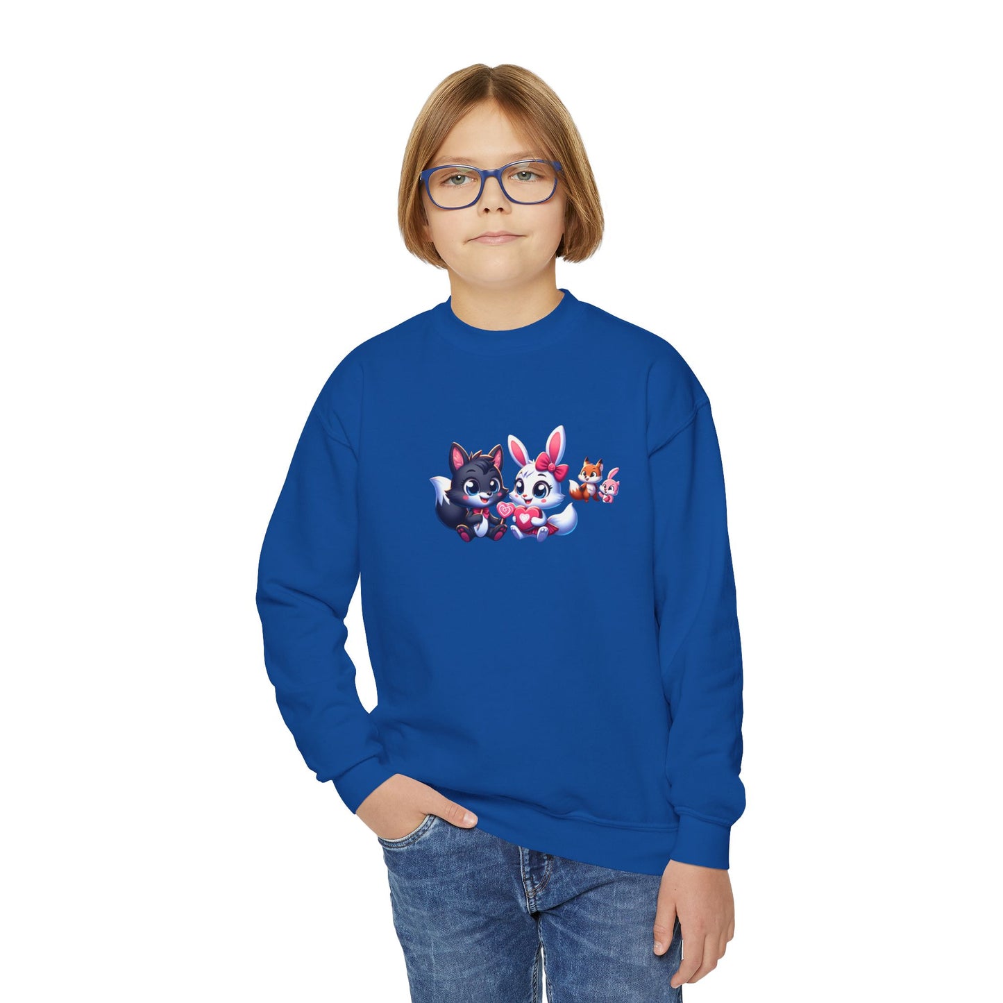 Youth Sweatshirt — Cute Cartoon Kawaii Cats & Bunny Graphic