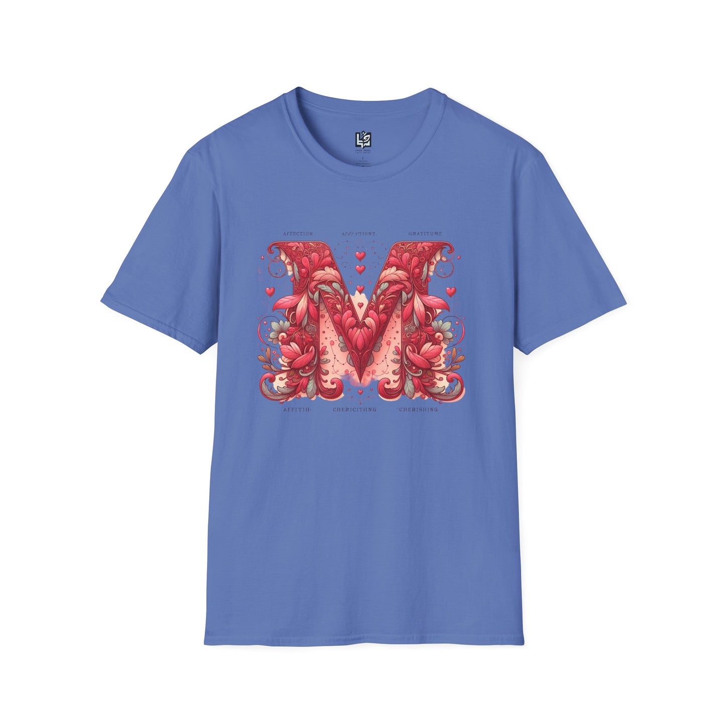 Floral Letter 'M' Unisex Softstyle T-Shirt - Perfect for Celebrations and Self-Expression