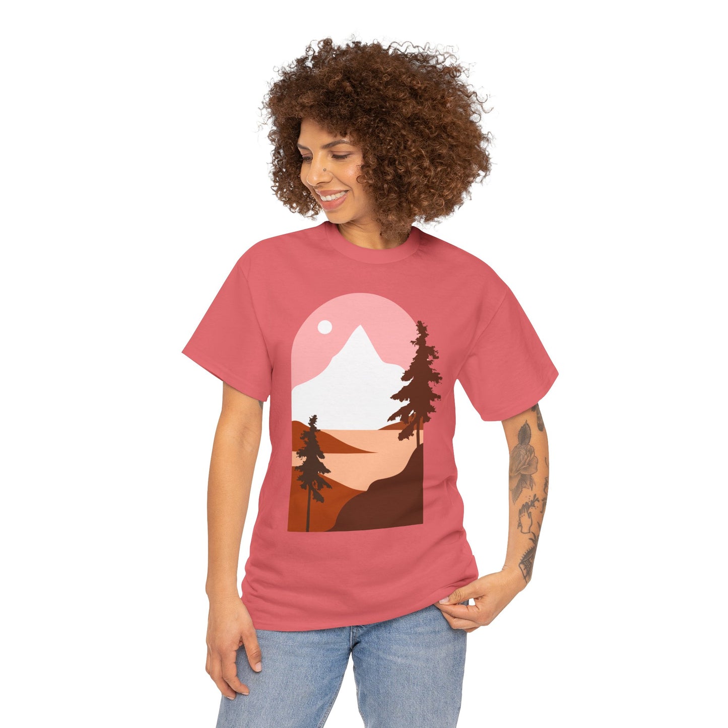 Mountain Sunset Unisex Heavy Cotton Tee - Nature Lover's Graphic T-Shirt