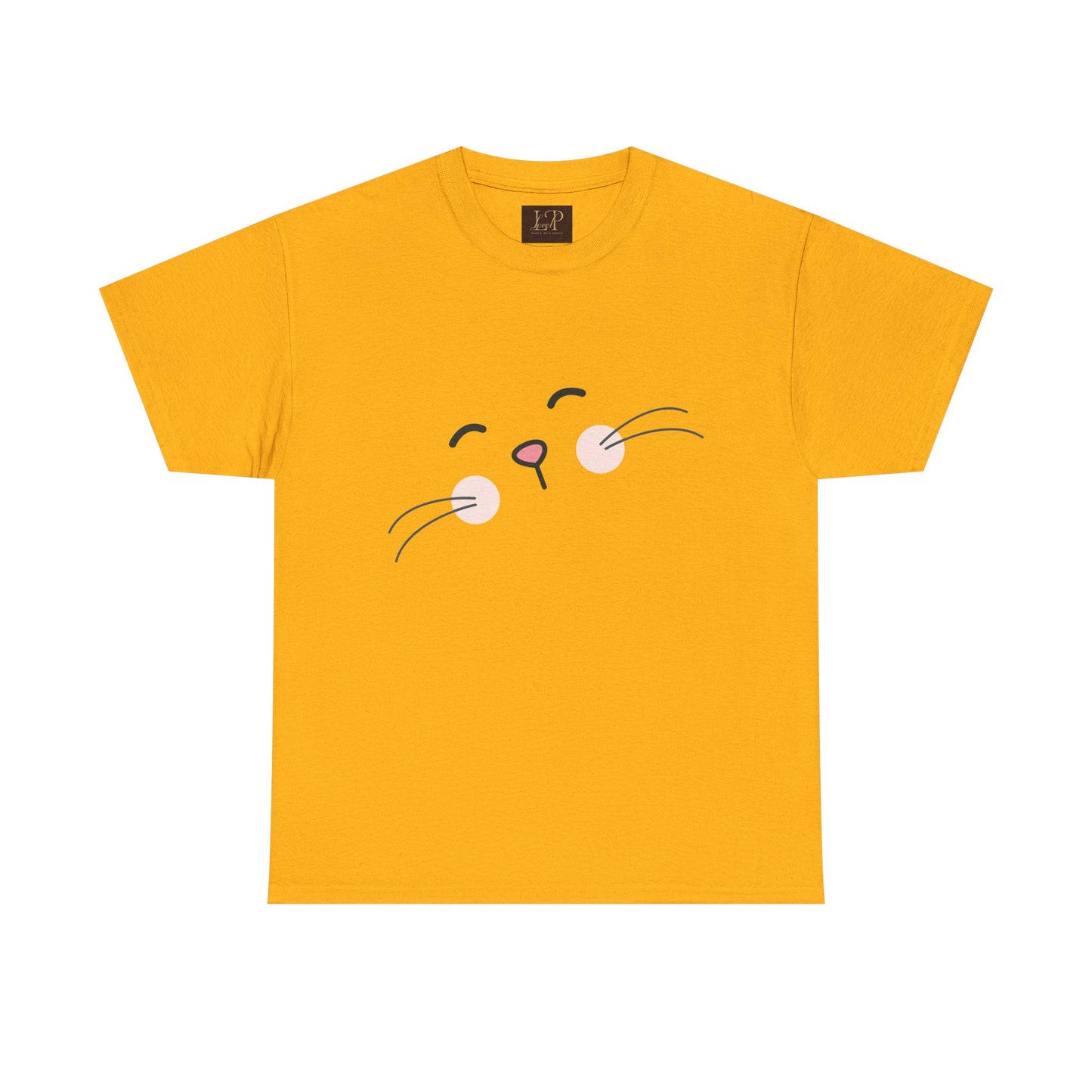 Cute Cat Face Unisex Heavy Cotton Tee - Whimsical Animal T-Shirt for Cat Lovers