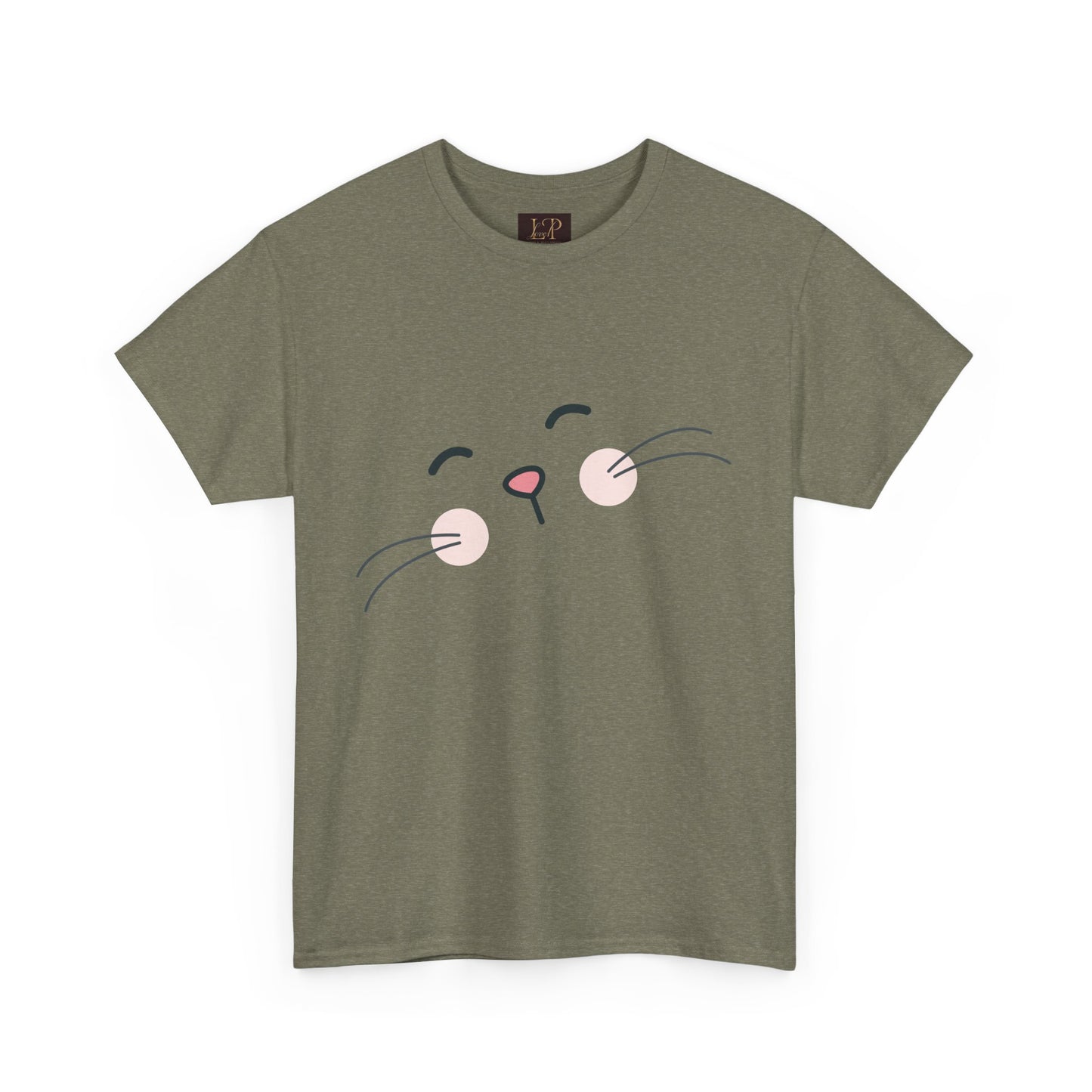 Cute Cat Face Unisex Heavy Cotton Tee - Whimsical Animal T-Shirt for Cat Lovers