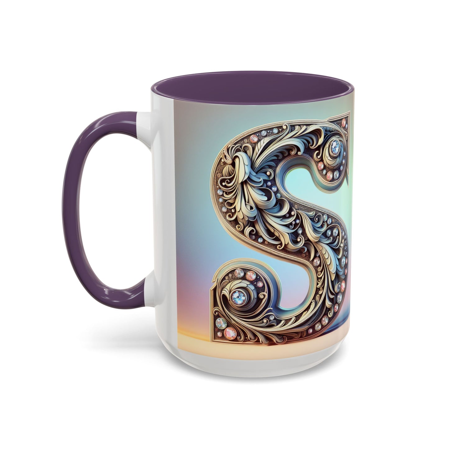 Elegant Initial Accent Coffee Mug - Personalized Embellished Design 11oz & 15oz