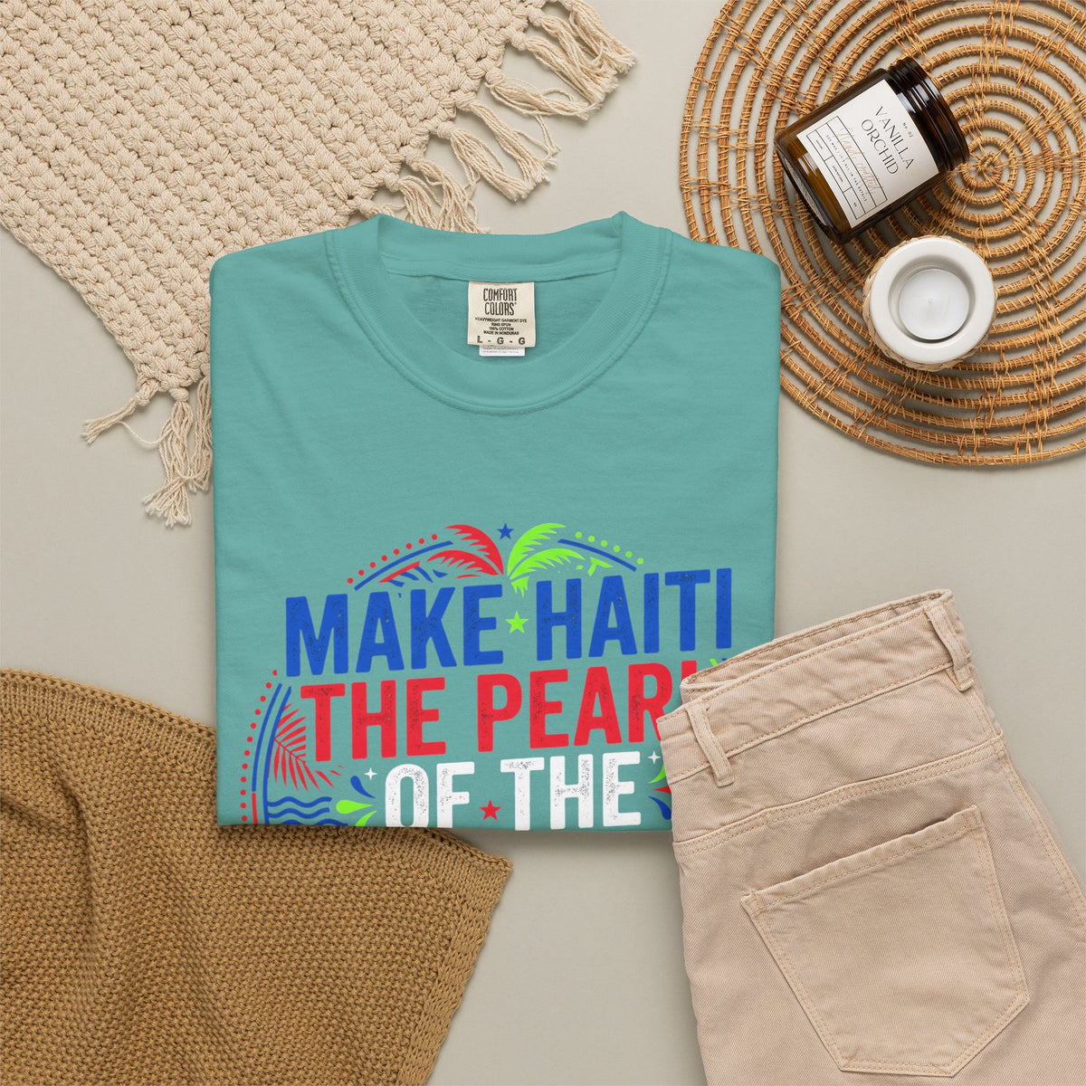 Make Haiti the Pearl — T‑Shirt (Antilles Pride, Colorful Retro Globe Design)