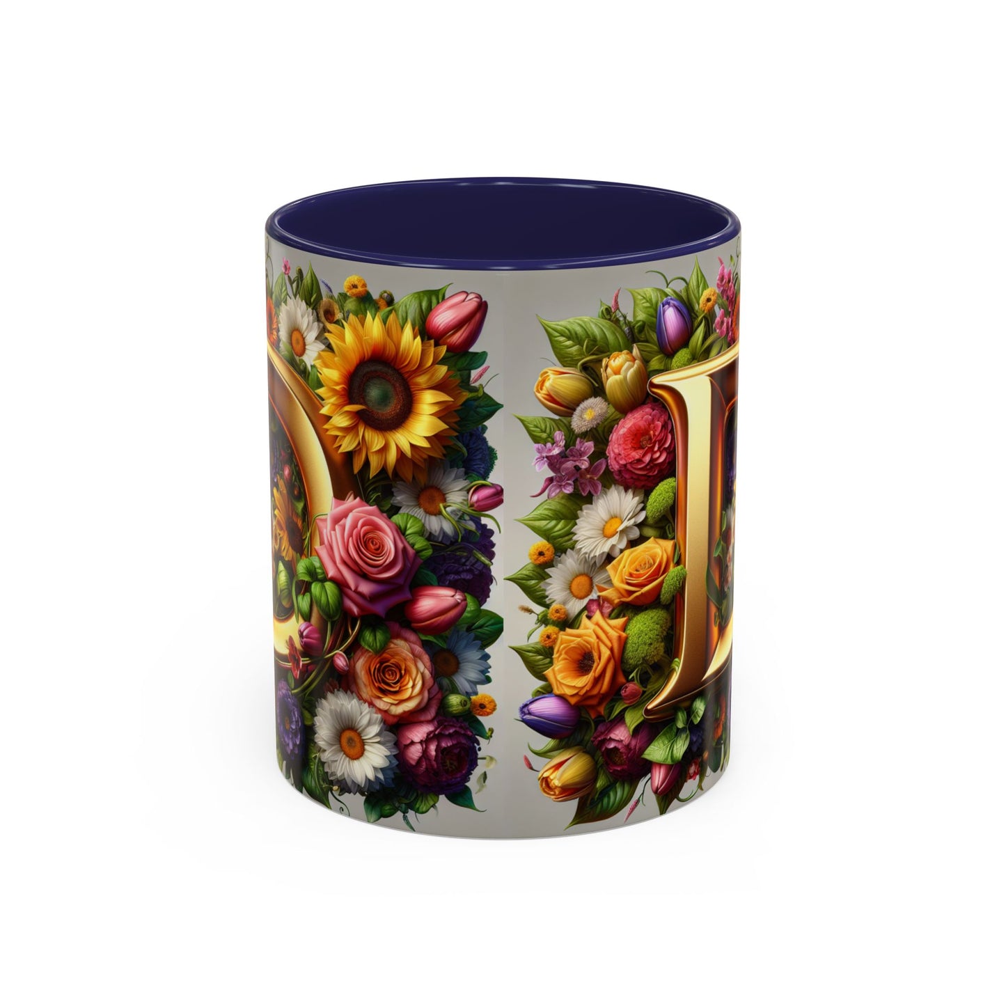 Floral Letter D Accent Coffee Mug - Colorful Personalized Drinkware for Nature Lovers