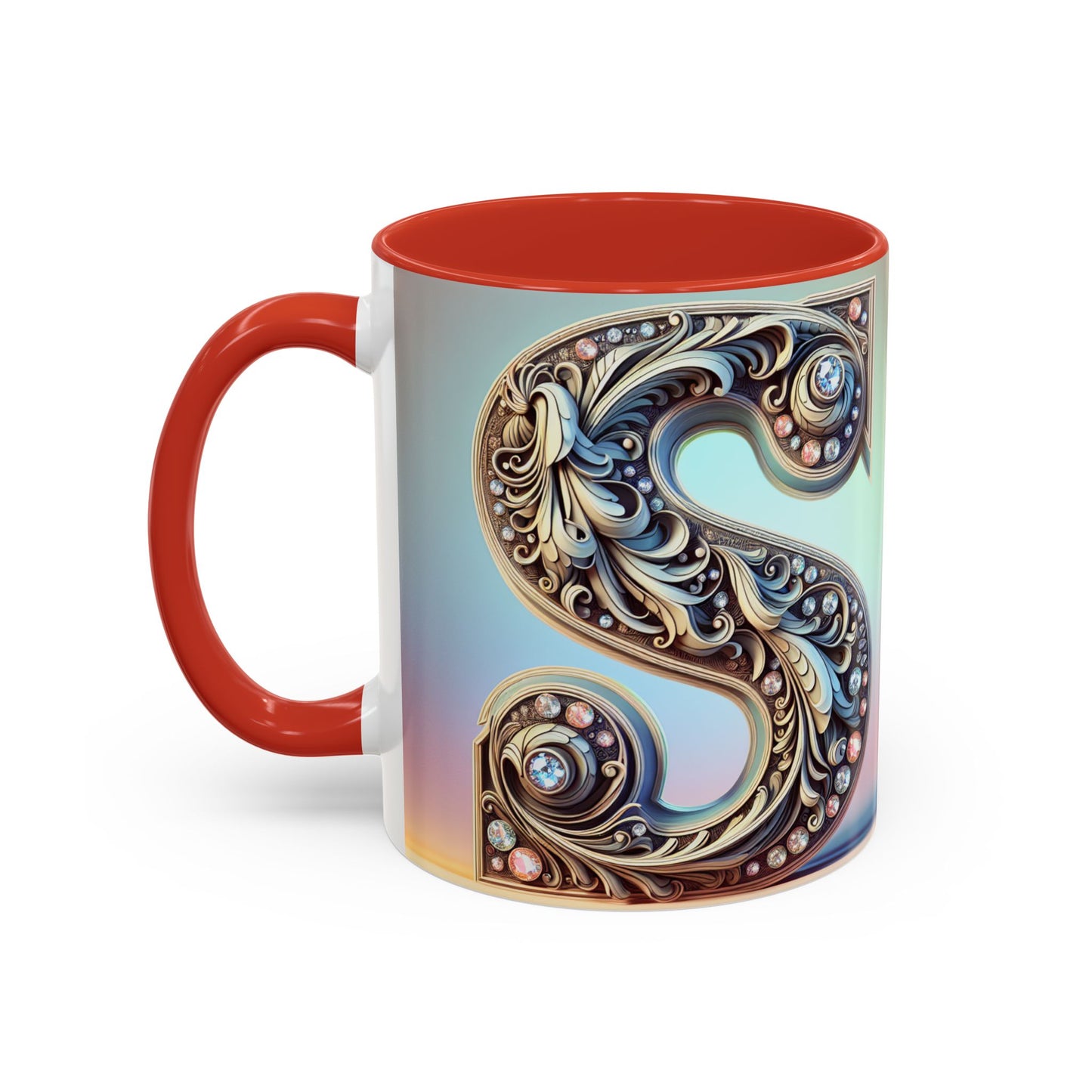 Elegant Initial Accent Coffee Mug - Personalized Embellished Design 11oz & 15oz