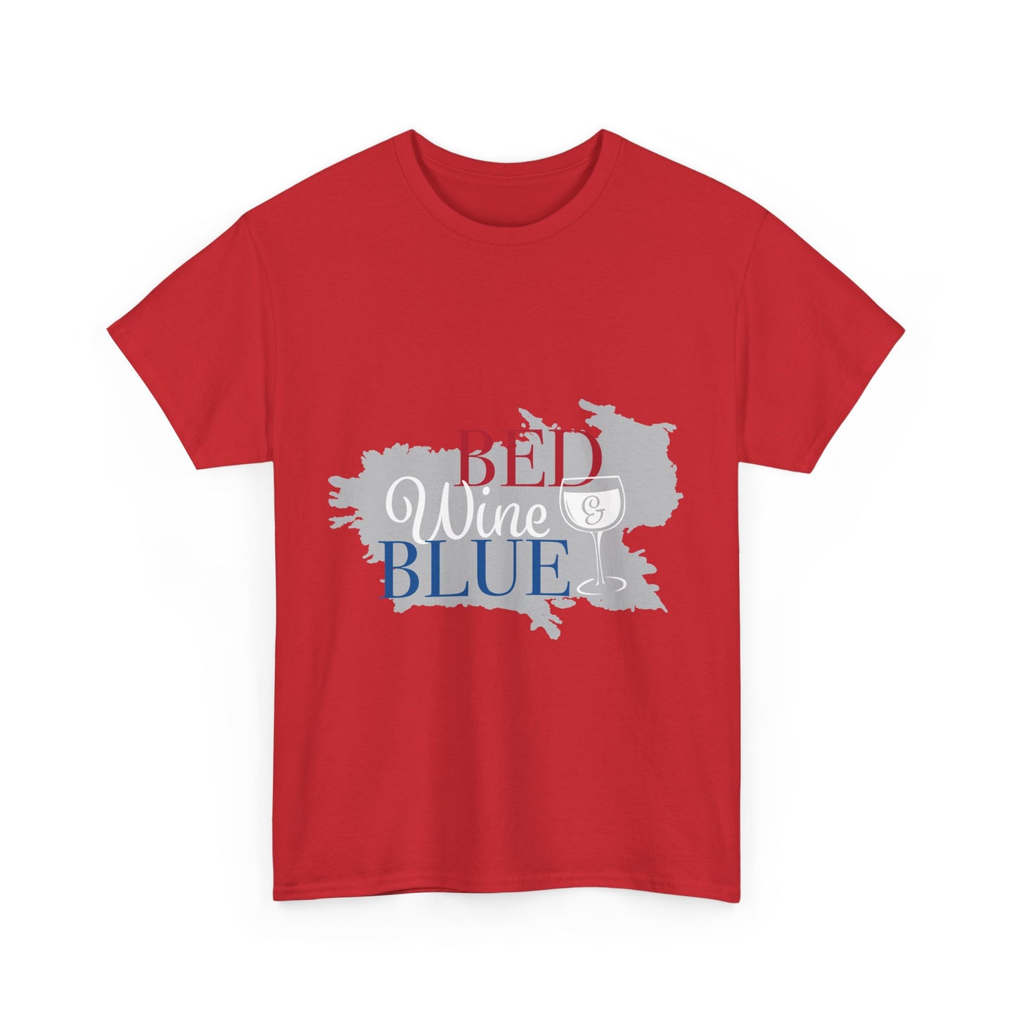 Unisex Heavy Cotton Tee - "Bed, Wine & Blue" - Perfect for Relaxing and Celebrating Freedom