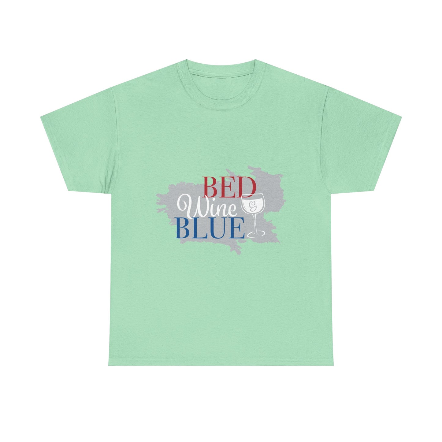 Unisex Heavy Cotton Tee - "Bed, Wine & Blue" - Perfect for Relaxing and Celebrating Freedom