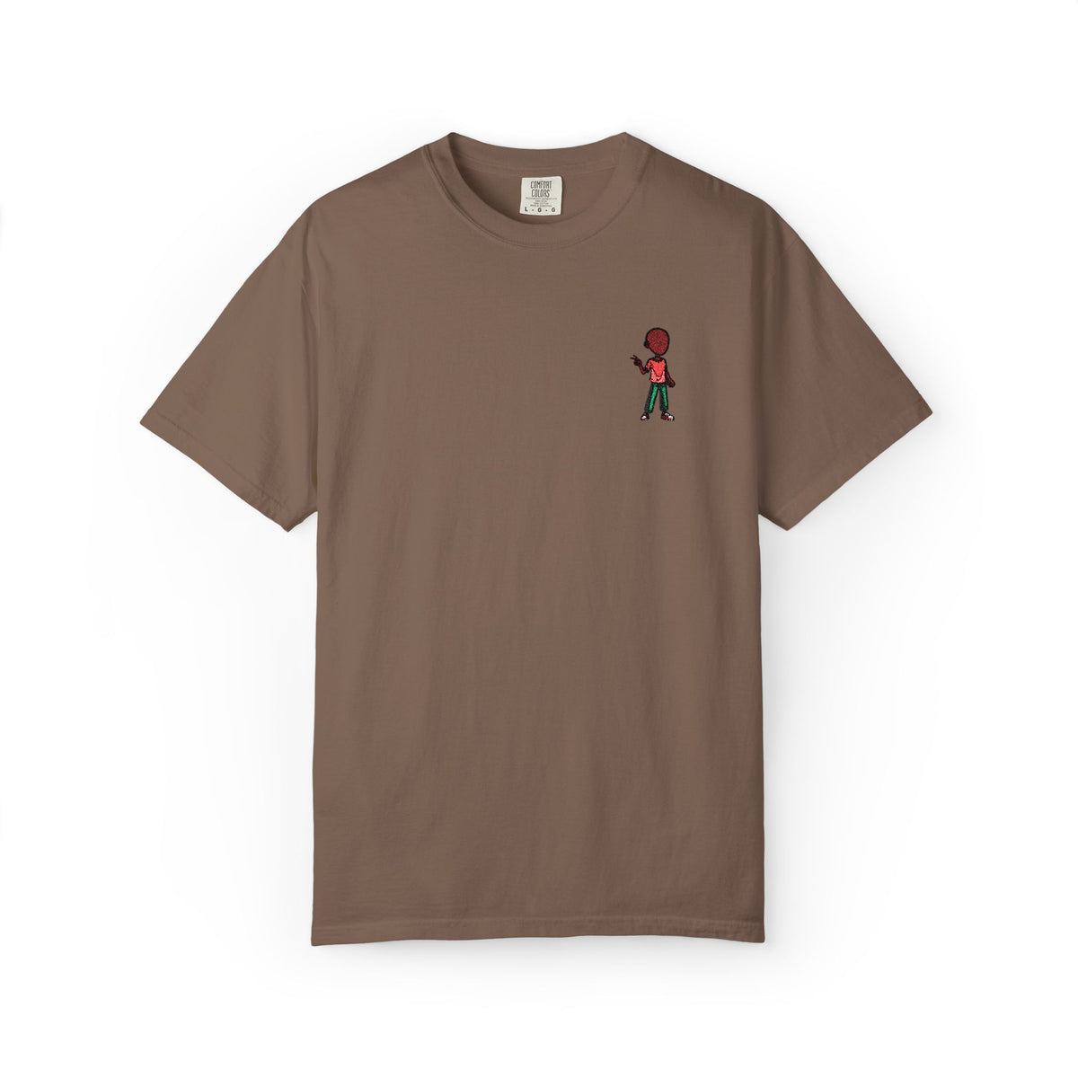 T-Shirt — Tiny Red-Haired Skateboarder Chest Graphic, Minimal Streetwear Tee