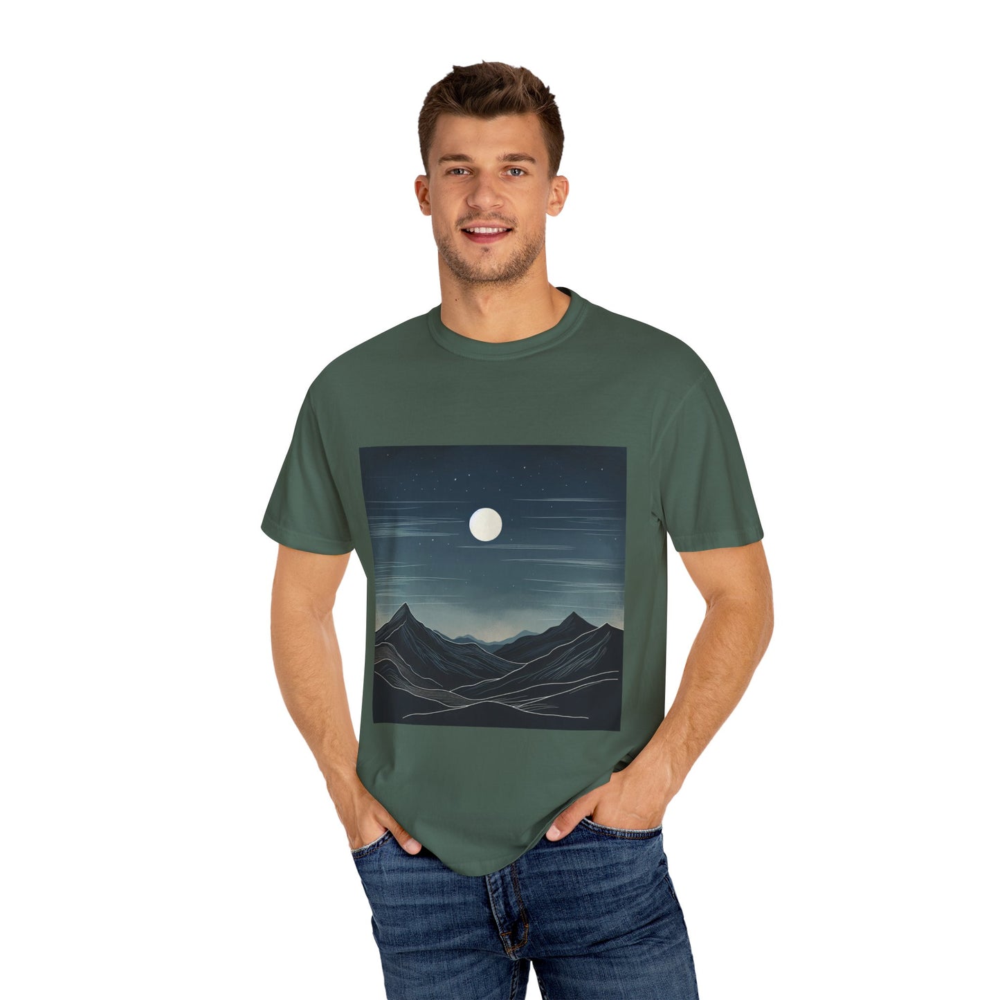 Moonlit Mountains Unisex Garment-Dyed T-shirt | Nature-Inspired Style for Adventurers