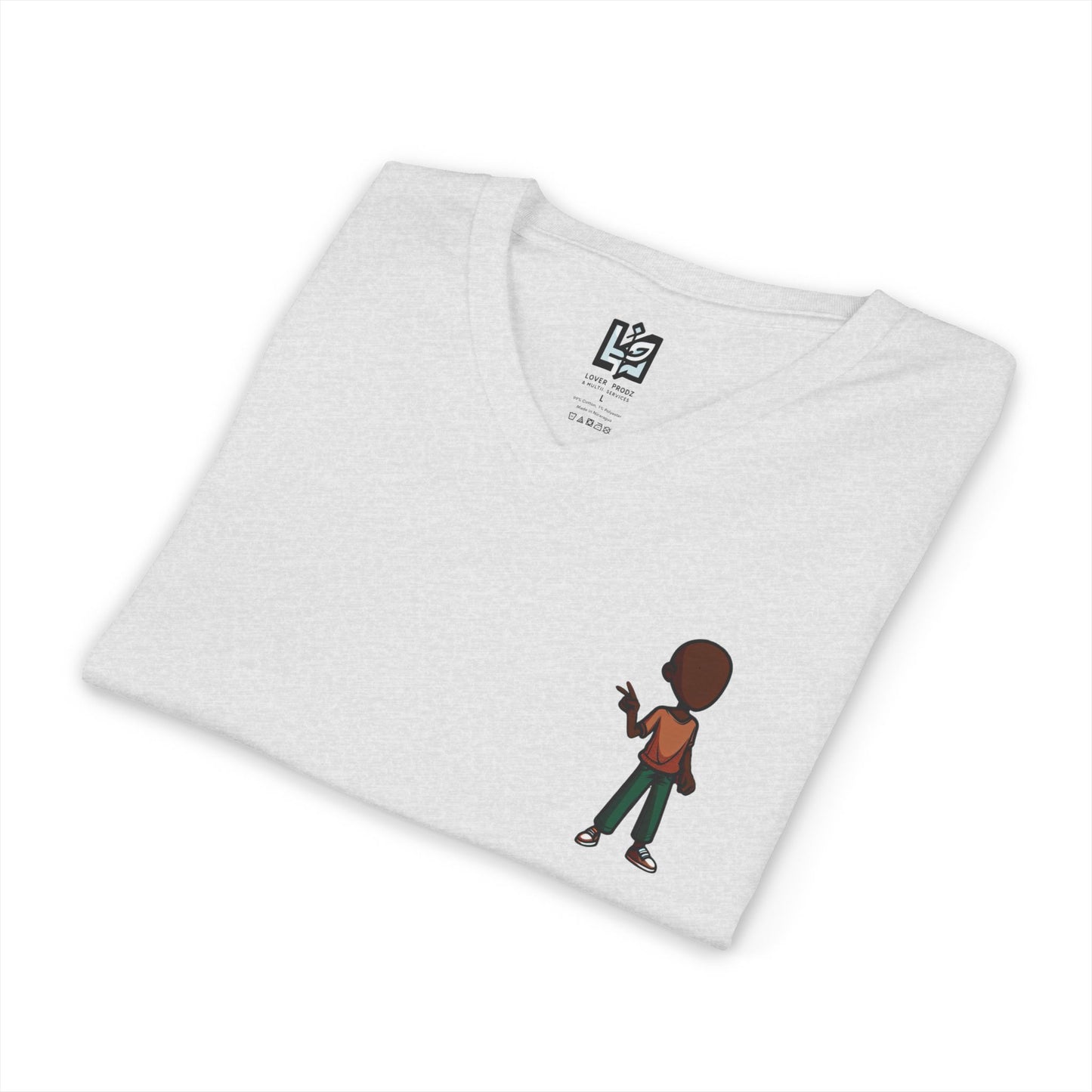 Minimalist Kid with Phone V-Neck Tee