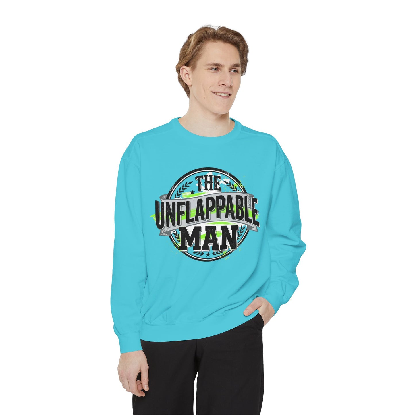 The Unflappable Man Sweatshirt — Retro Badge Graphic Crewneck