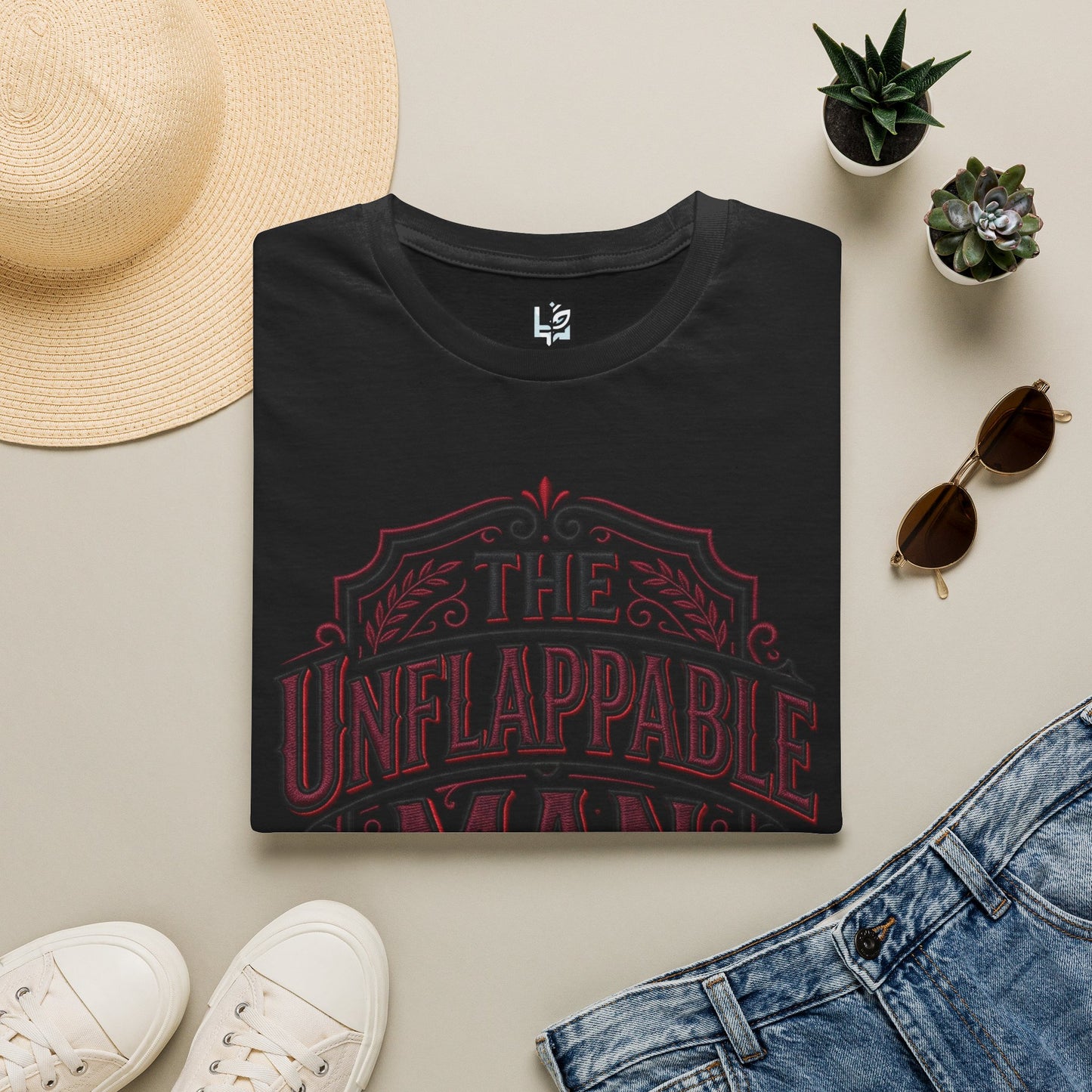The Unflappable Man T-Shirt — Vintage Shield Graphic Tee for Confident Guys