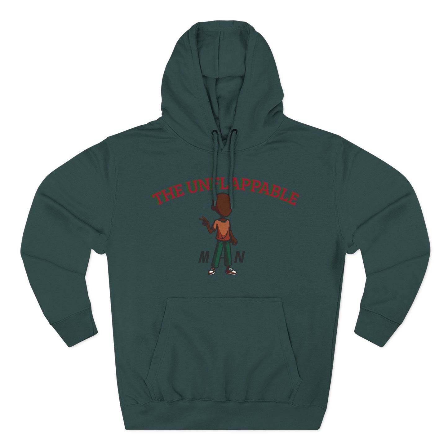Unflappable Man Hoodie — Graphic Fleece Pullover with Cartoon Character