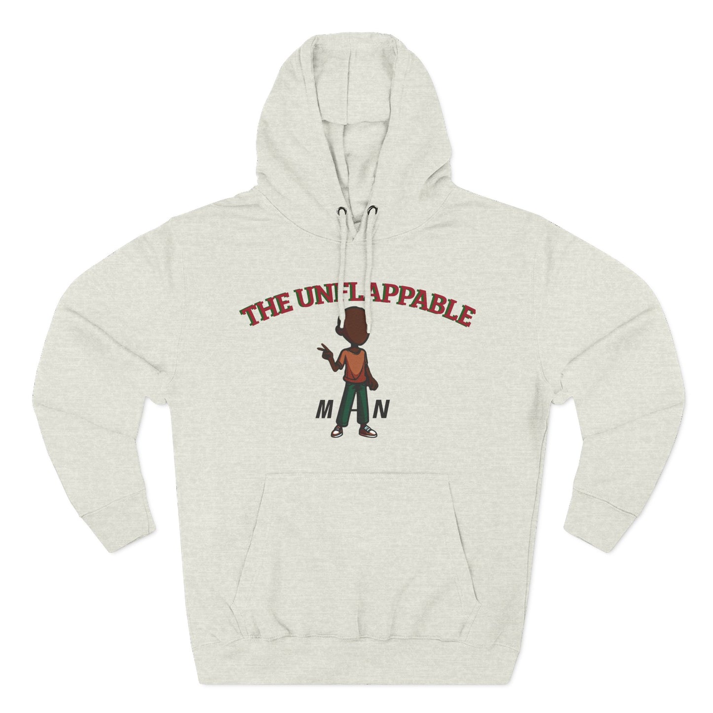 Unflappable Man Hoodie — Graphic Fleece Pullover with Cartoon Character