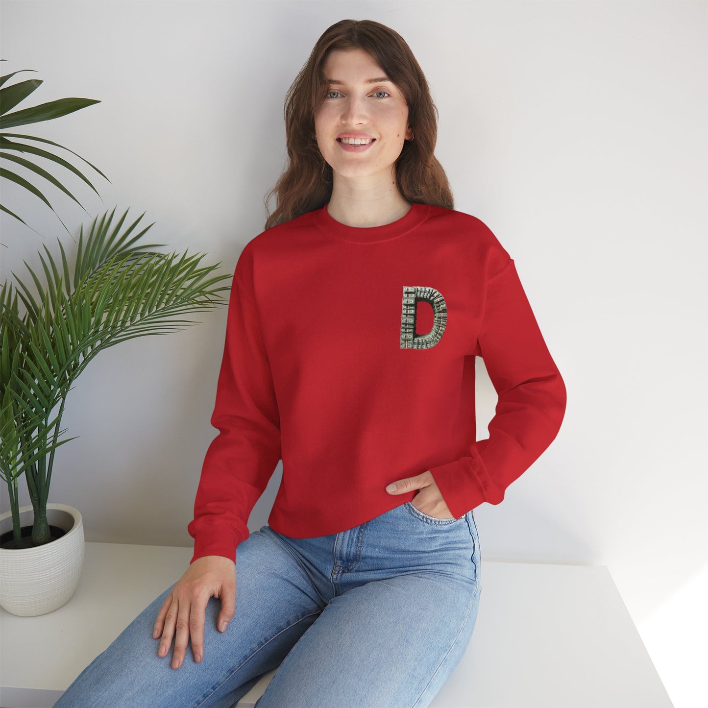Unisex Crewneck Sweatshirt with 'D' and Dollar Sign Design | Stylish & Cozy Apparel for Casual Days