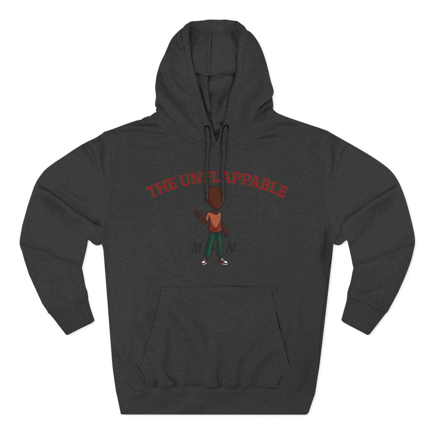 Unflappable Man Hoodie — Graphic Fleece Pullover with Cartoon Character