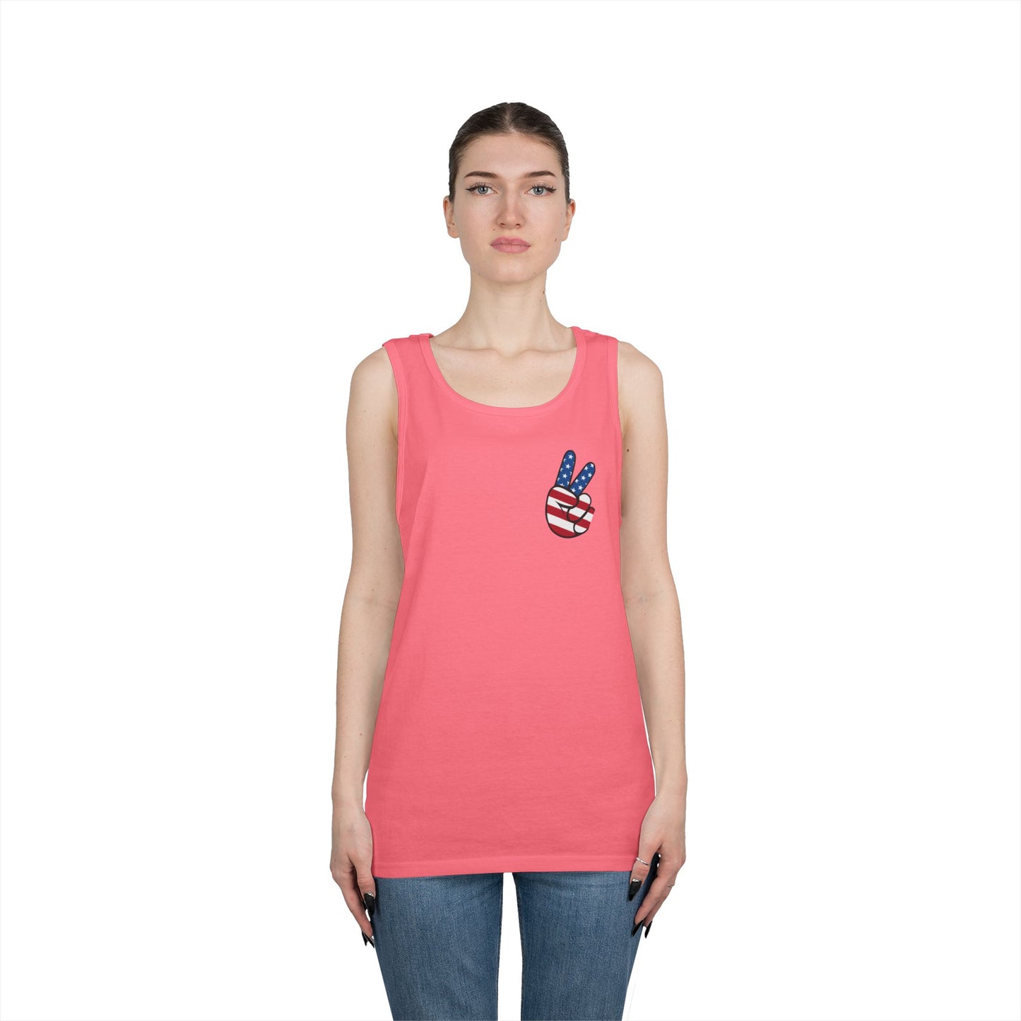 Unisex Heavy Cotton Tank Top - ‘V’ for America Graphic Tee, Perfect for July 4th Celebrations