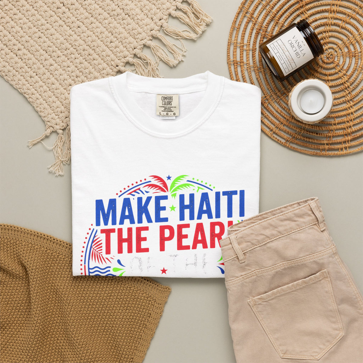Make Haiti the Pearl — T‑Shirt (Antilles Pride, Colorful Retro Globe Design)